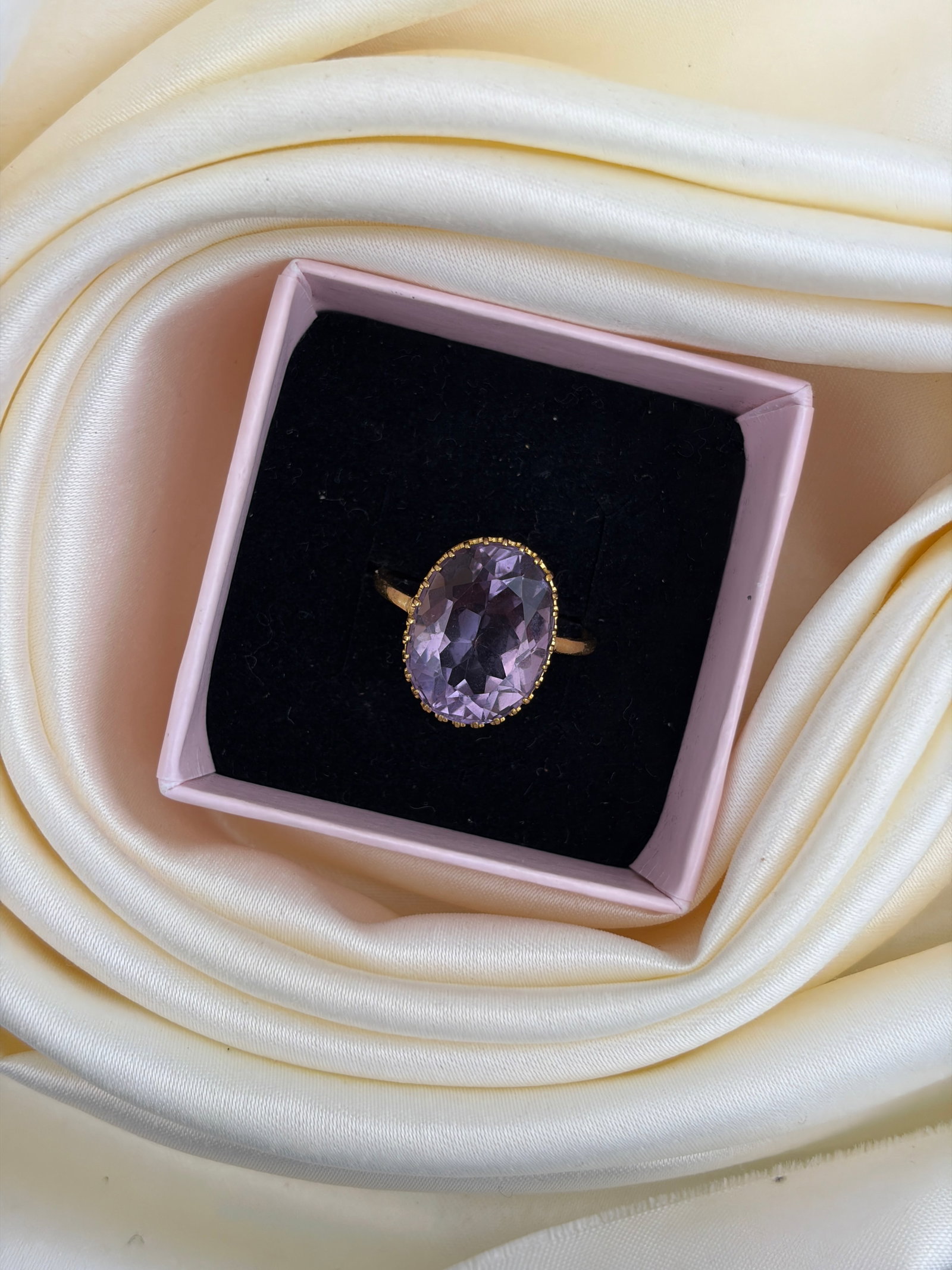 Antique Large Amethyst Solitaire Ring in Gold - 9
