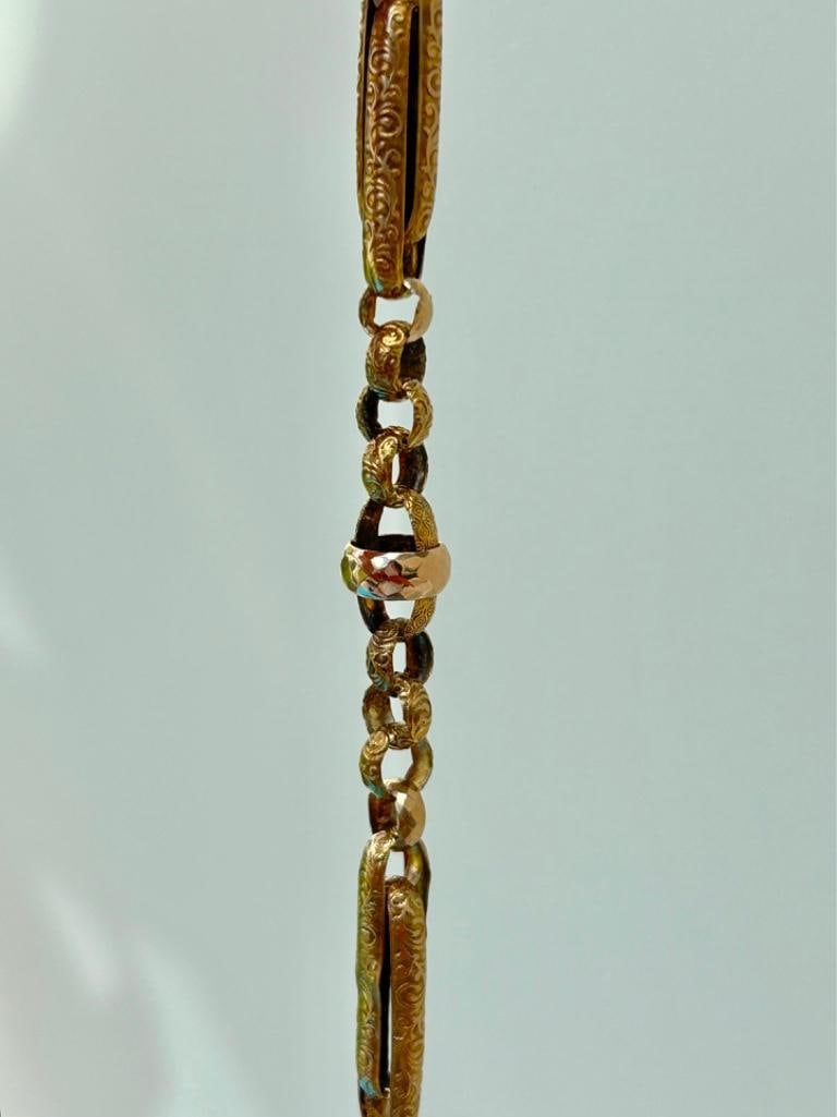 Antique c1850 15ct Gold Ornate Bracelet Chain with 9ct Rings Attached - 4