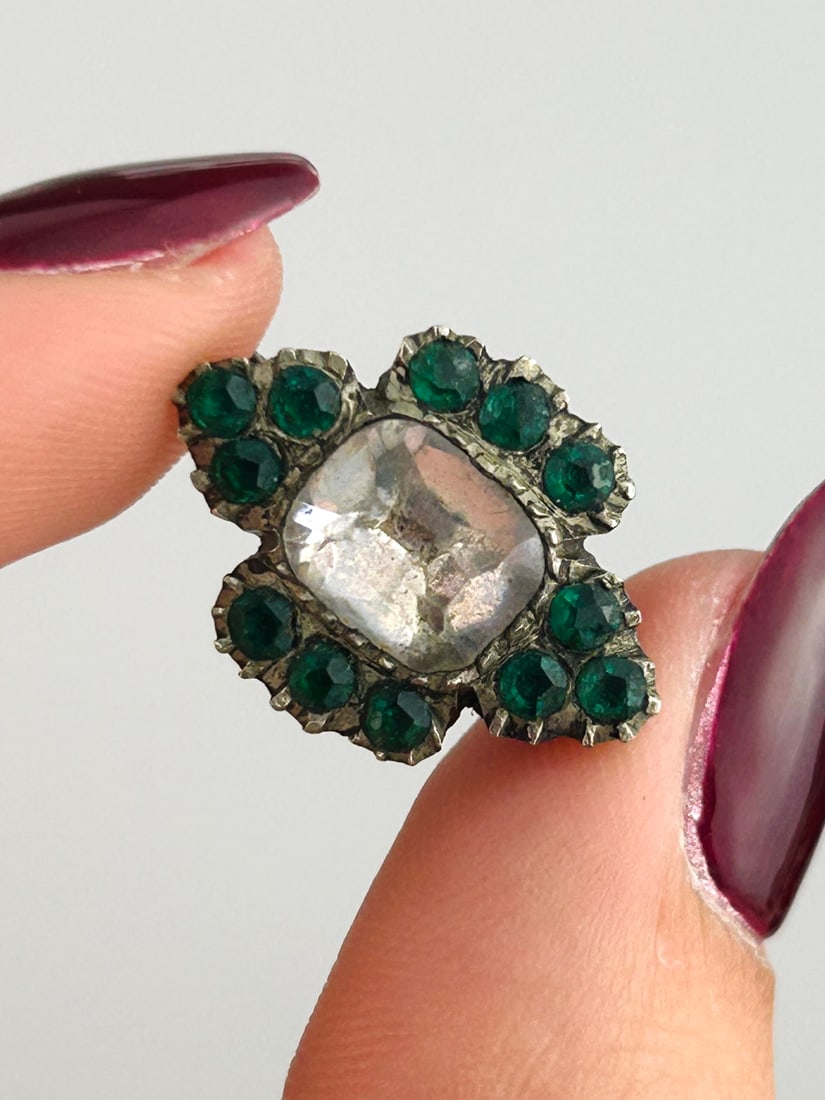 Antique Green and White Paste Brooch - 3