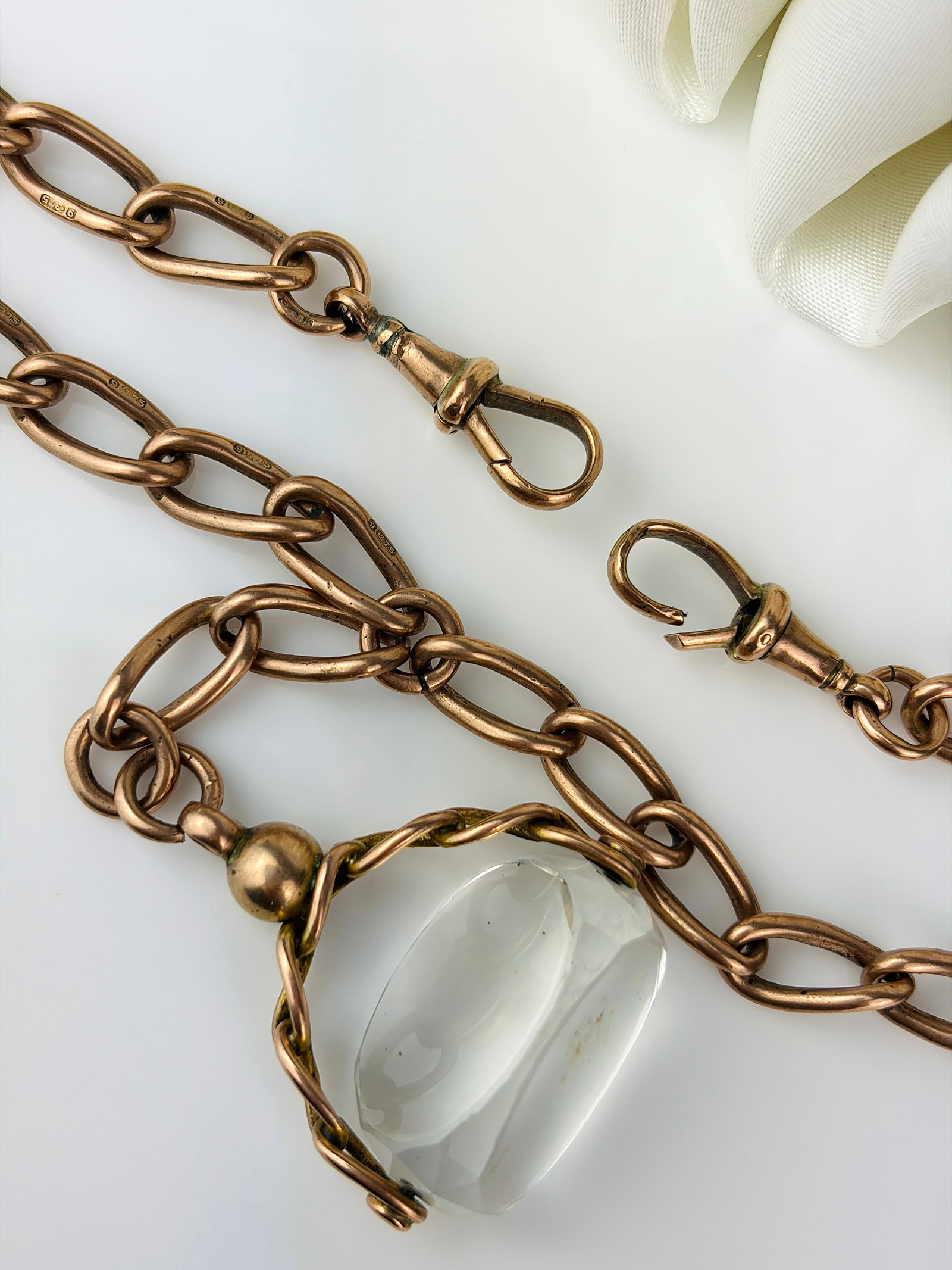heavy antique double Albert chain necklace in 9ct gold with spinning fob seal pendant - 2