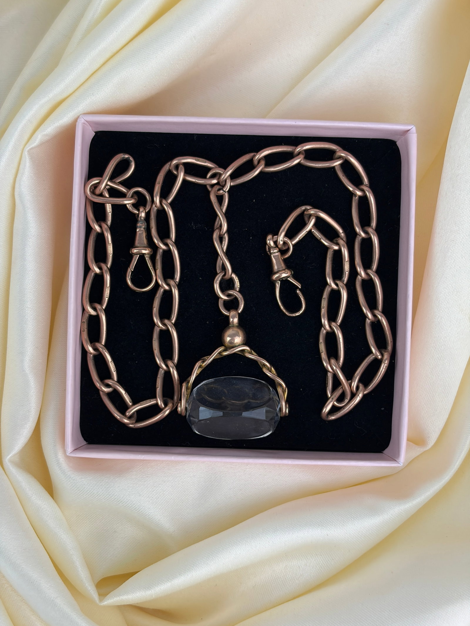 heavy antique double Albert chain necklace in 9ct gold with spinning fob seal pendant - 5