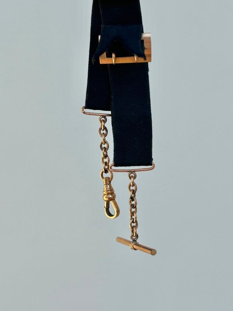 Antique Rolled Gold Grosgrain Bracelet with Dog Clip Clasp and TBar - 3
