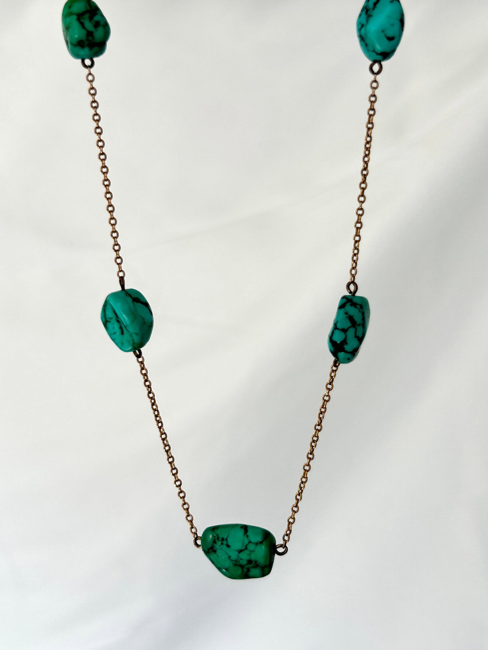 chunky matrix turquoise 9ct gold chain necklace - 2