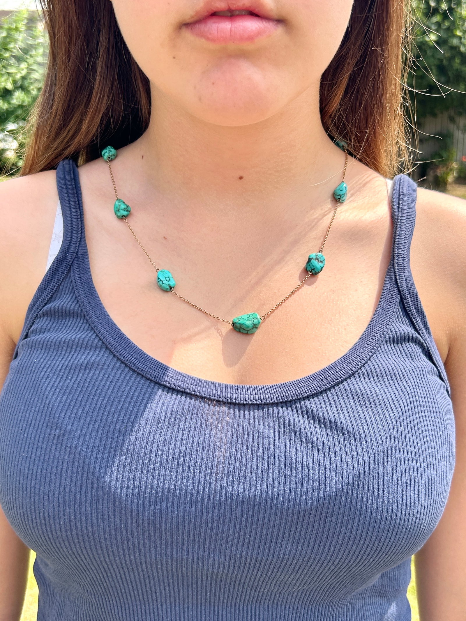 chunky matrix turquoise 9ct gold chain necklace - 4