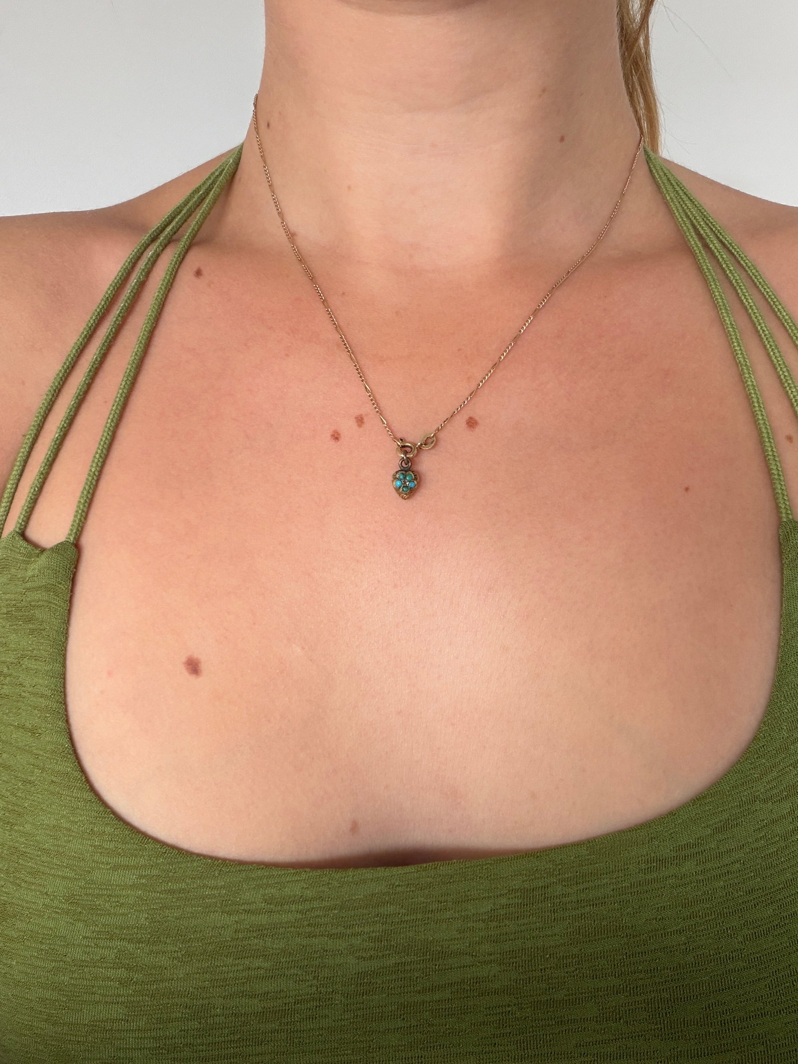 Tiny Antique Turquoise Heart Charm with Locket Back - 7