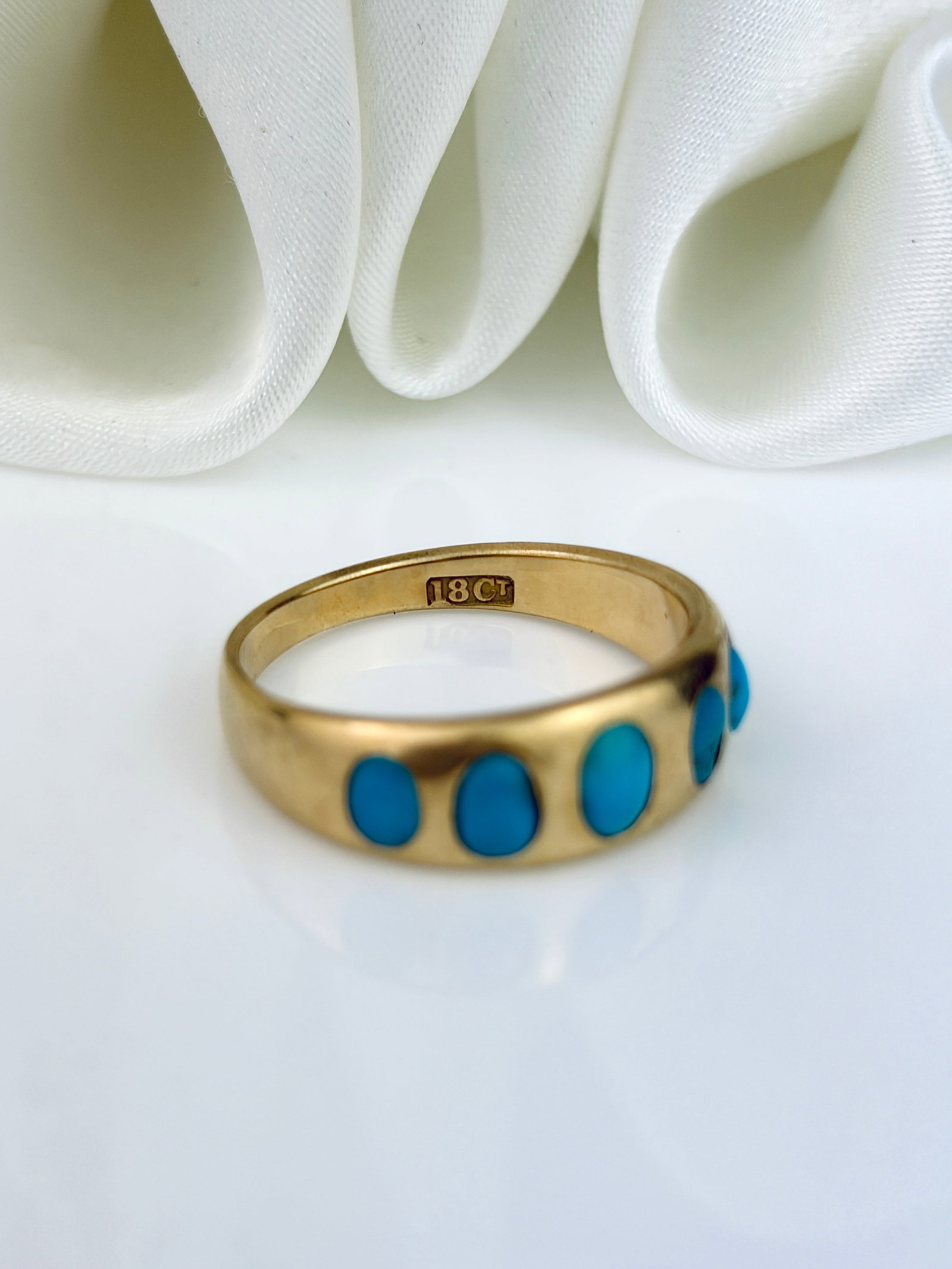 ANTIQUE 18CT YELLOW GOLD TURQUOISE 5 STONE RING - 4