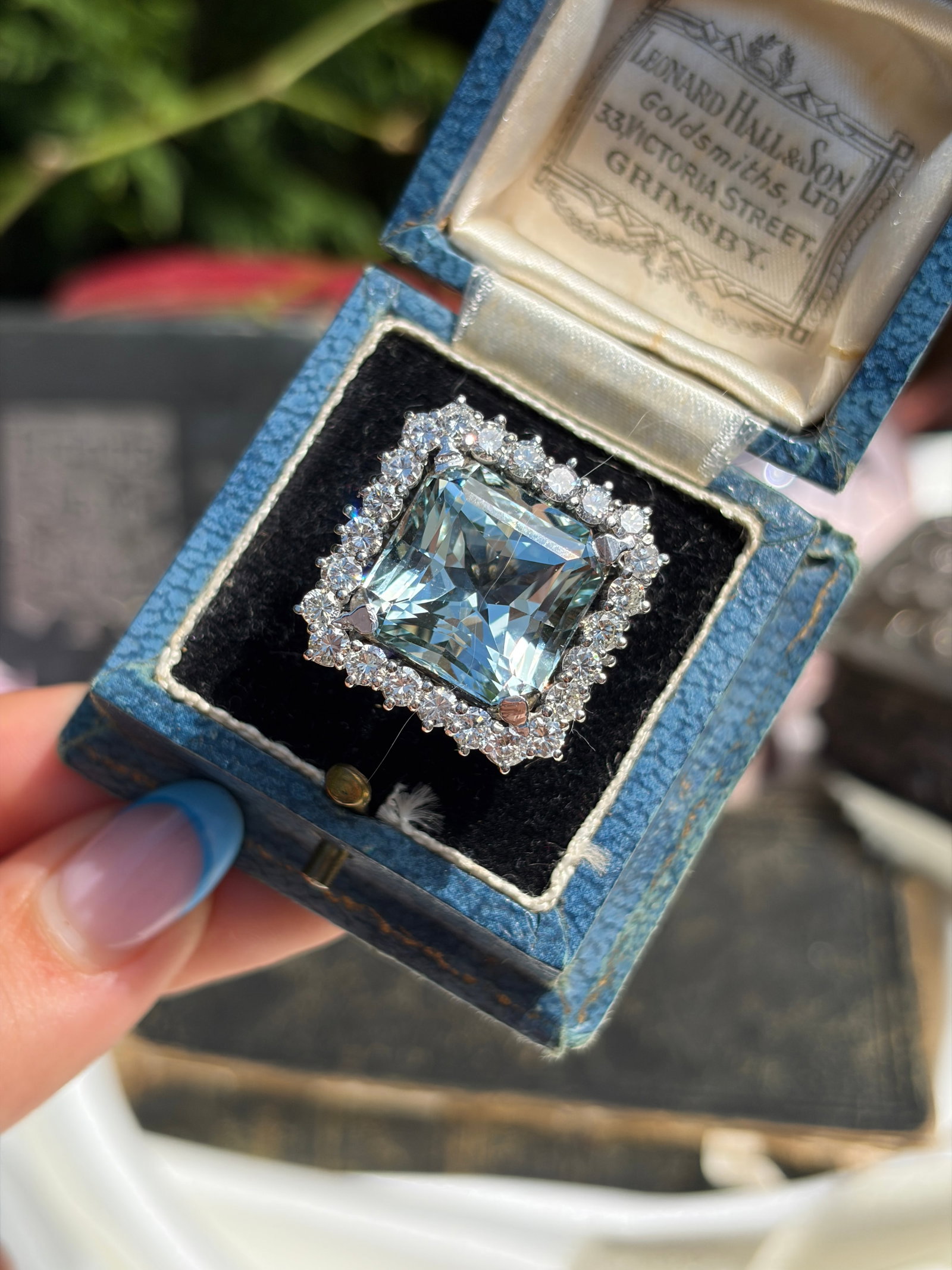 Outstanding Aquamarine And Diamond Square Cocktail Ring Set In Platinum - 3