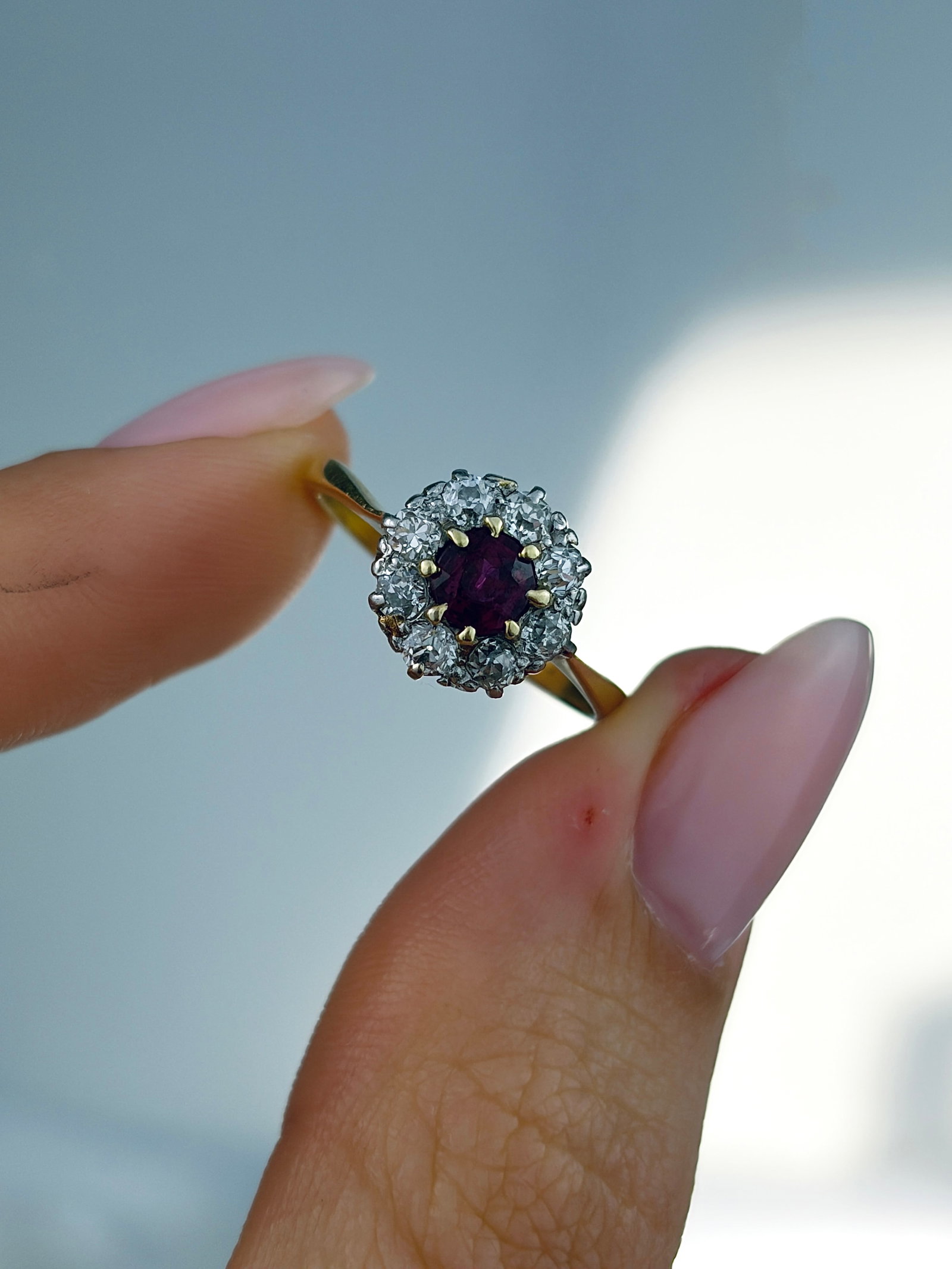 ANTIQUE 18CT GOLD RUBY AND DIAMOND CLUSTER RING - 5