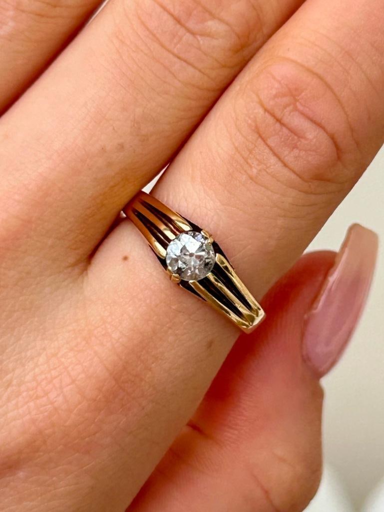 Antique 18ct Yellow Gold Diamond Belcher Ring 75pts - 2