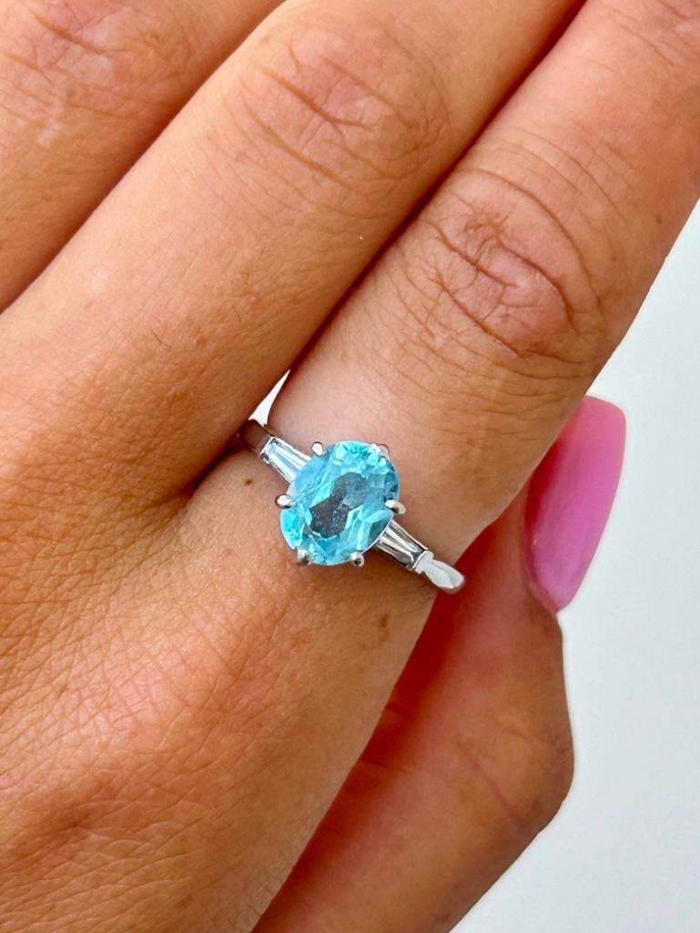 Platinum Blue Topaz and Diamond Ring - 6