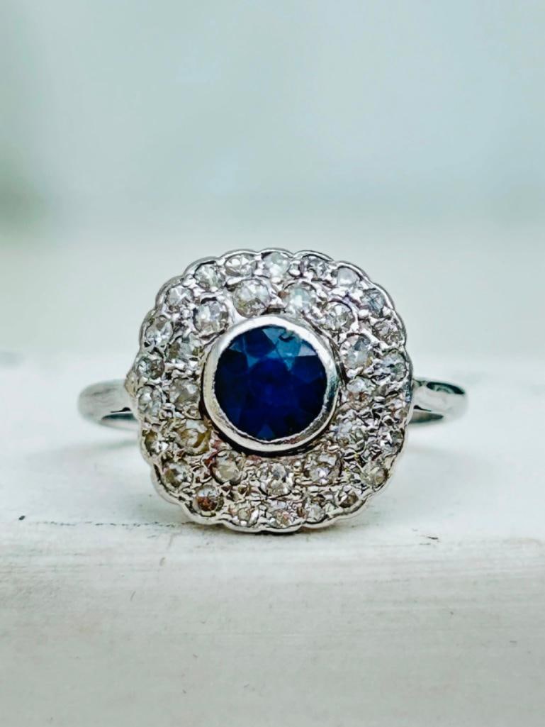 *Art Deco Sapphire and Diamond 18ct Yellow Gold Panel Ring - 3