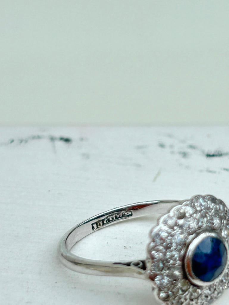 *Art Deco Sapphire and Diamond 18ct Yellow Gold Panel Ring - 5