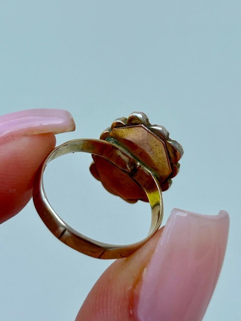 Antique Coral Locket Front Gold Ring - 5
