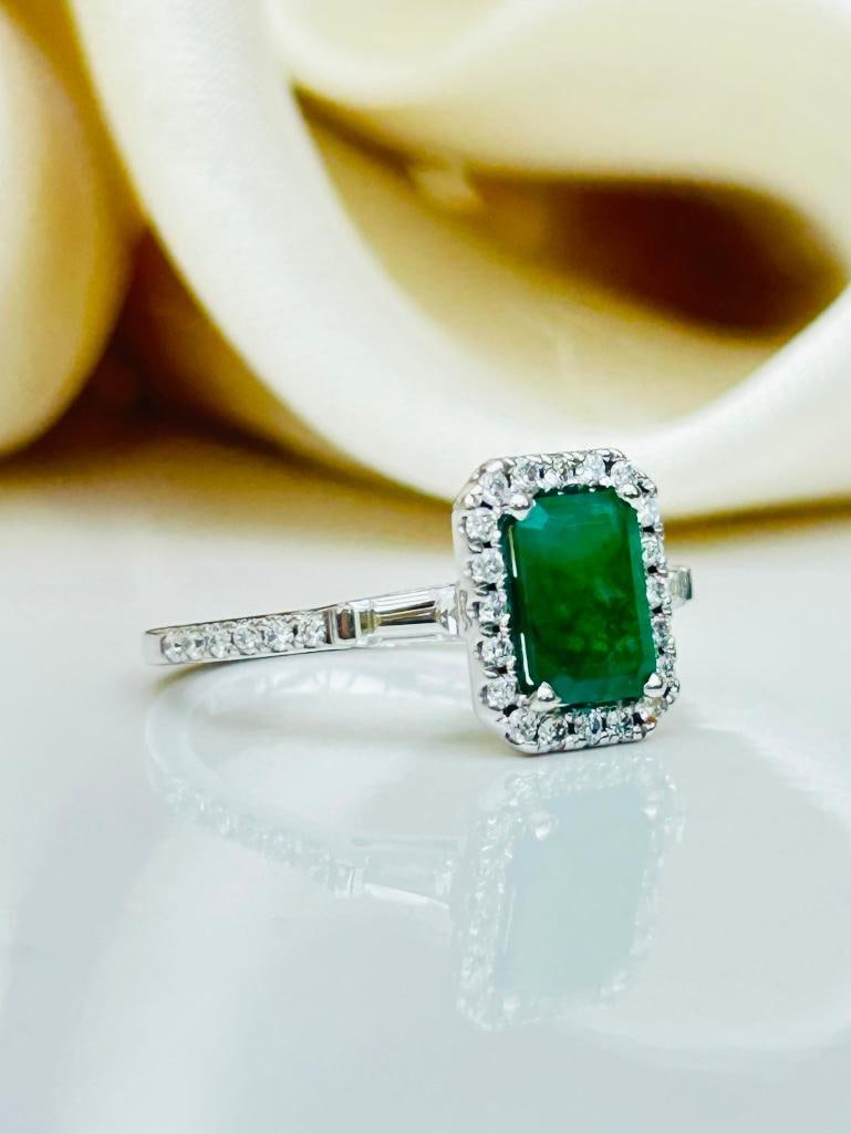 *Vintage 14K White Gold Emerald and Diamond Ring - 5