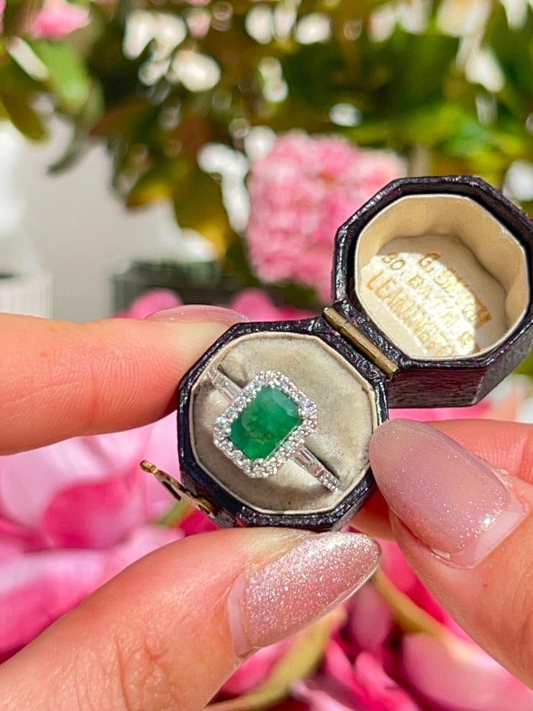 *Vintage 14K White Gold Emerald and Diamond Ring - 6