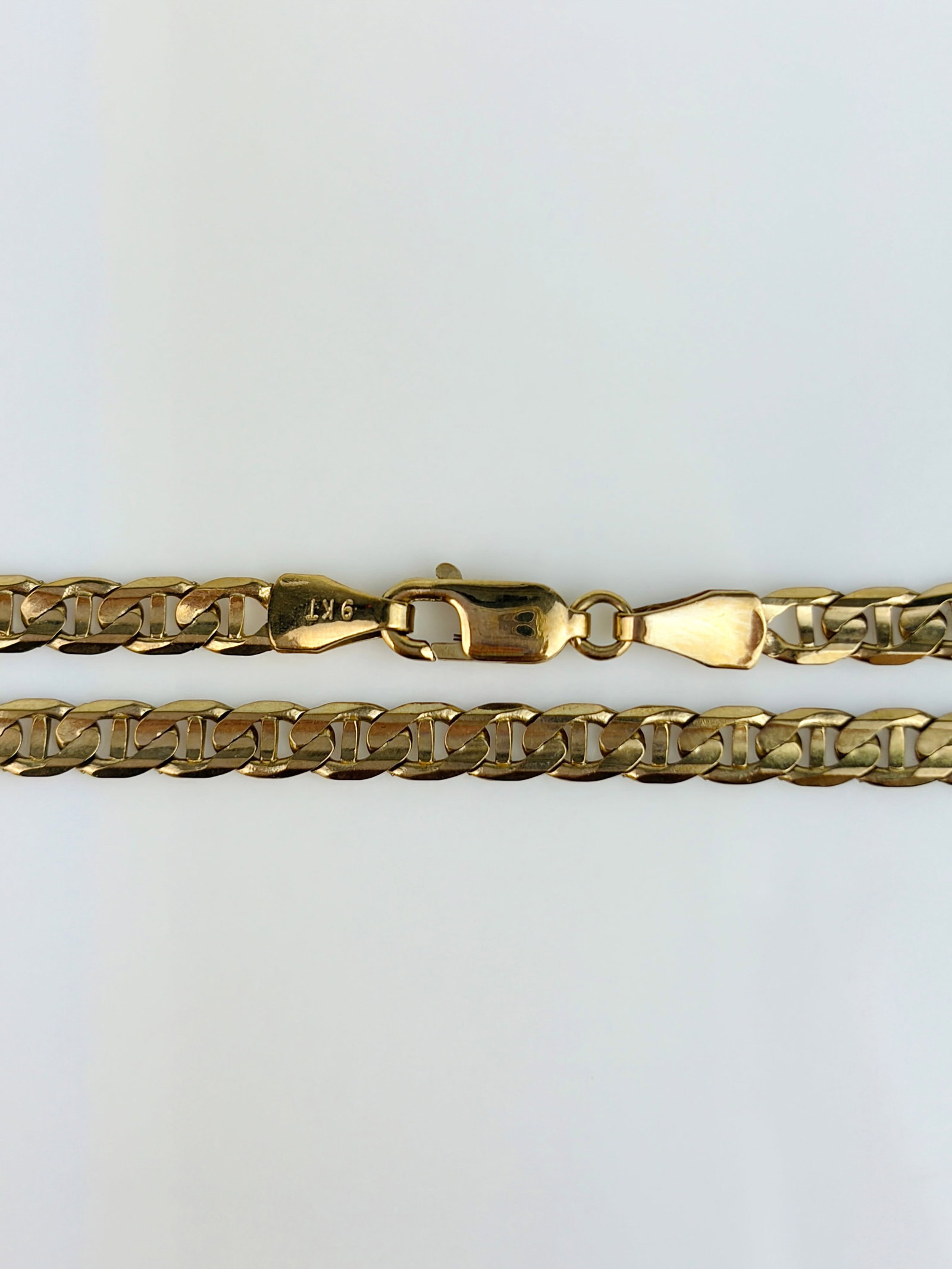 Vintage 9ct yellow Gold Flat Mariner Link Chain Necklace - 3