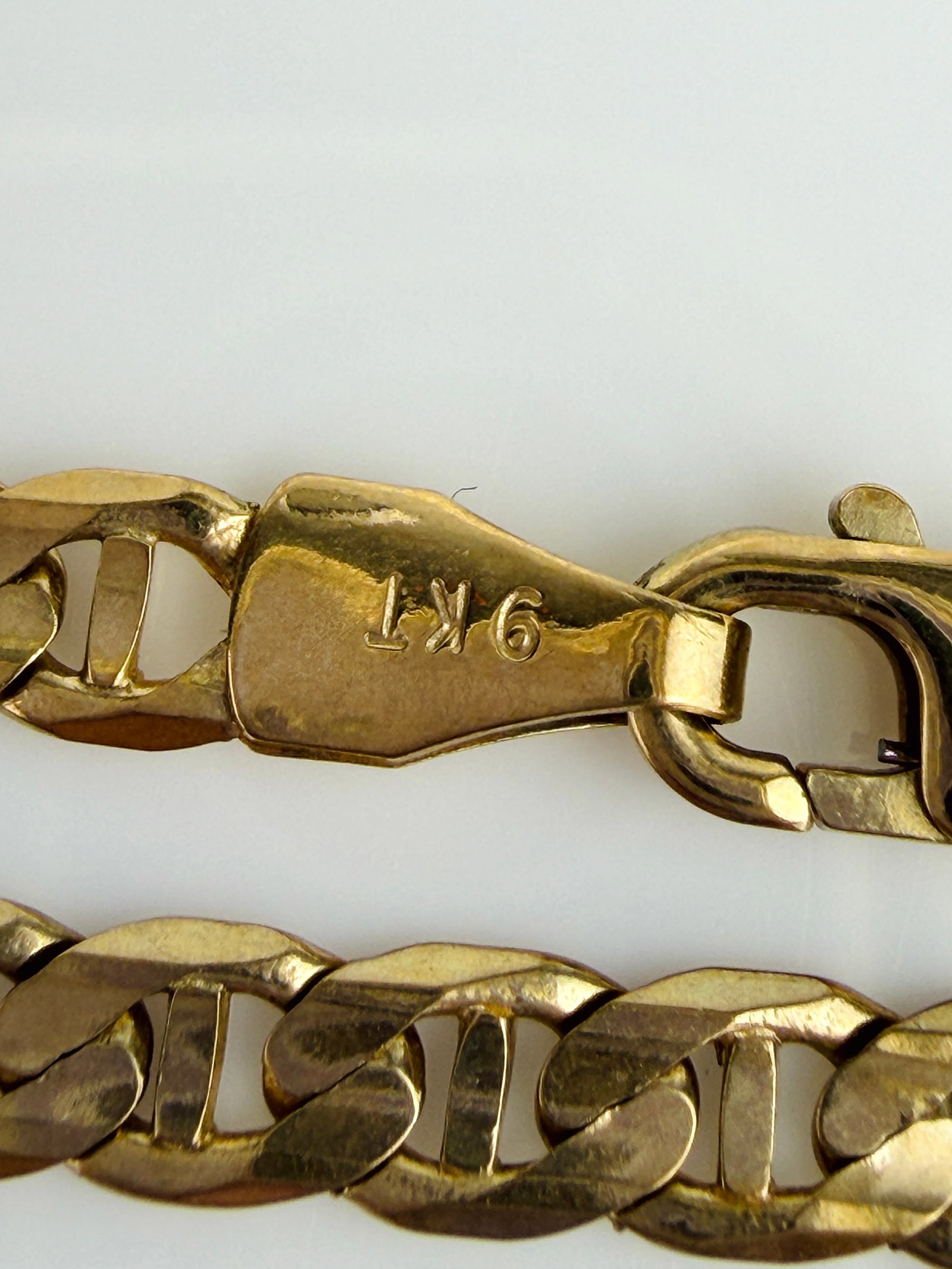 Vintage 9ct yellow Gold Flat Mariner Link Chain Necklace - 4