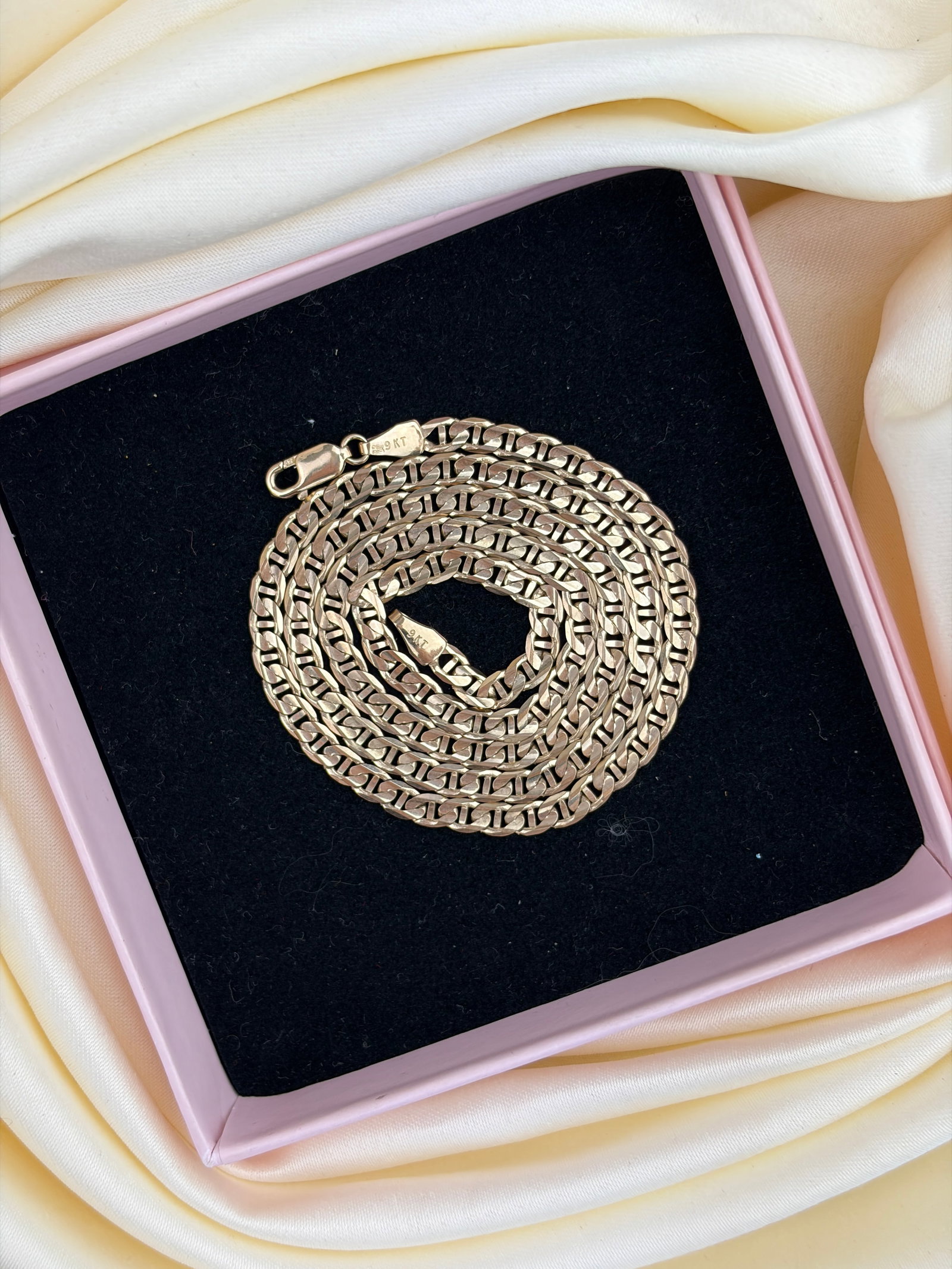 Vintage 9ct yellow Gold Flat Mariner Link Chain Necklace - 5