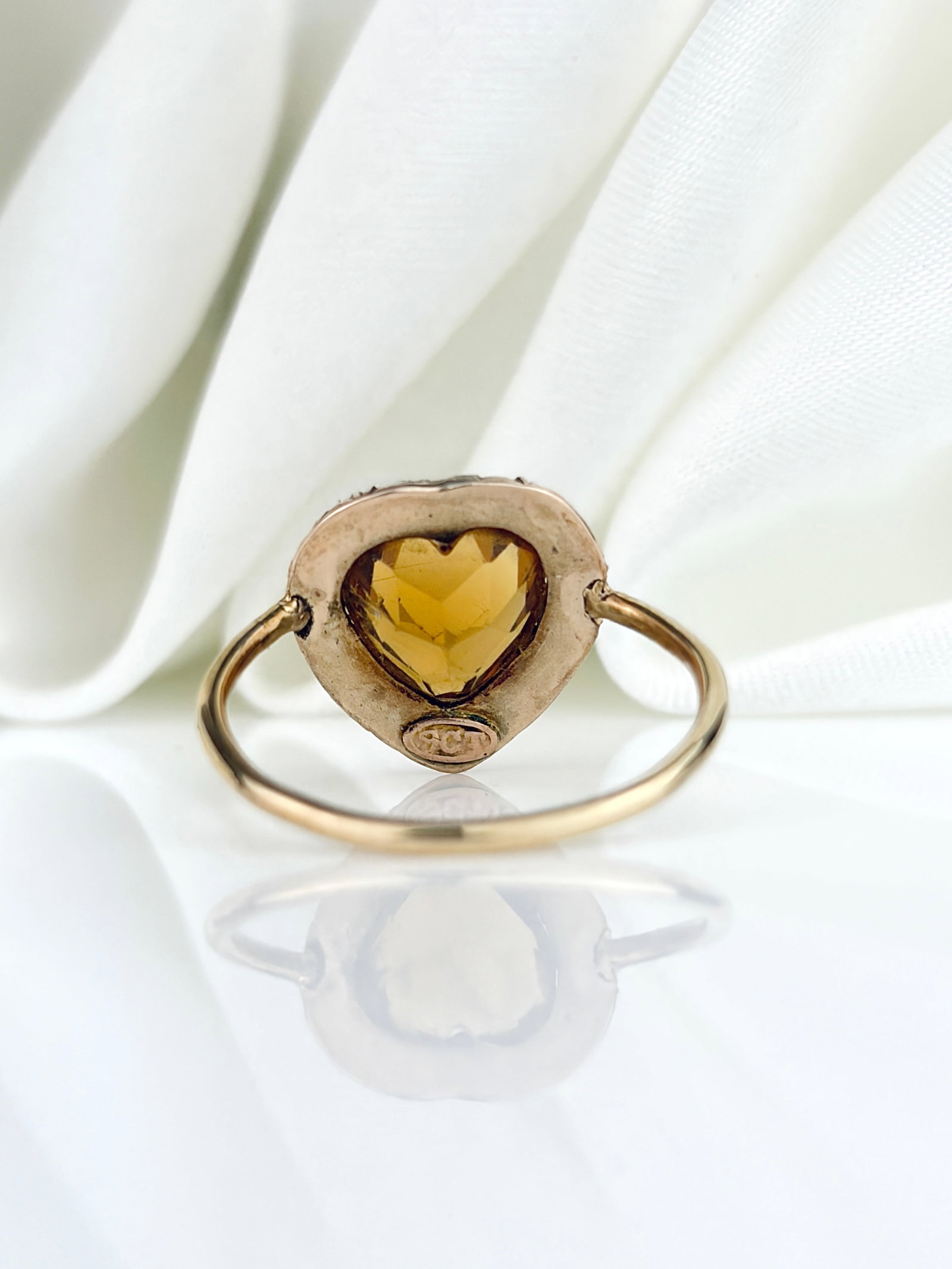 Sweet Antique Citrine and Pearl Heart Halo Ring in 9ct Gold - 3
