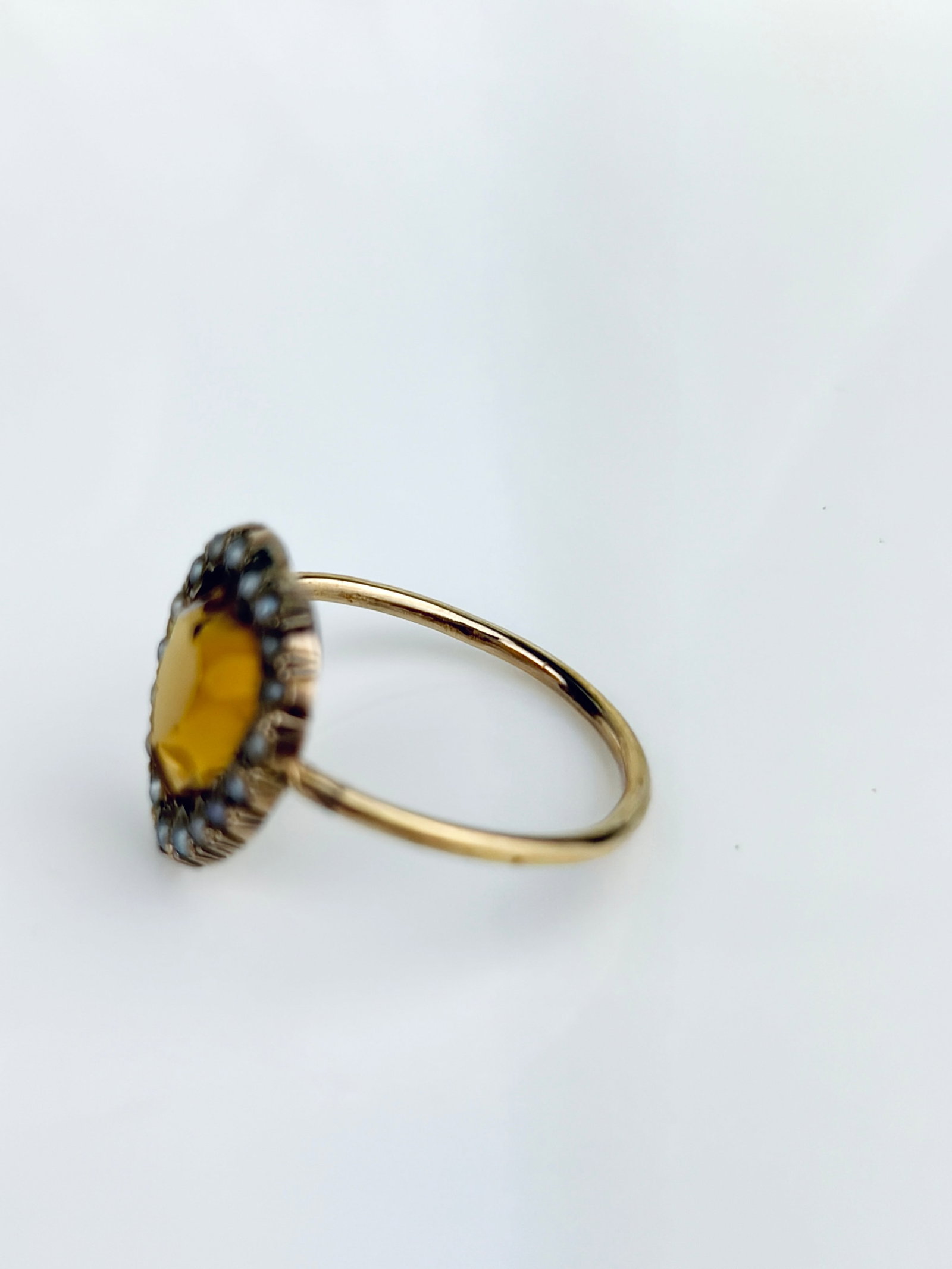 Sweet Antique Citrine and Pearl Heart Halo Ring in 9ct Gold - 4