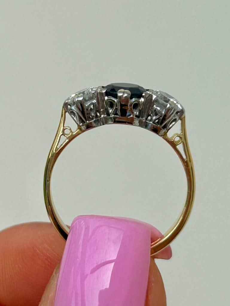 Antique Sapphire and Diamond 3 Stone Ring in 18ct Gold Designer A.M.G - 3