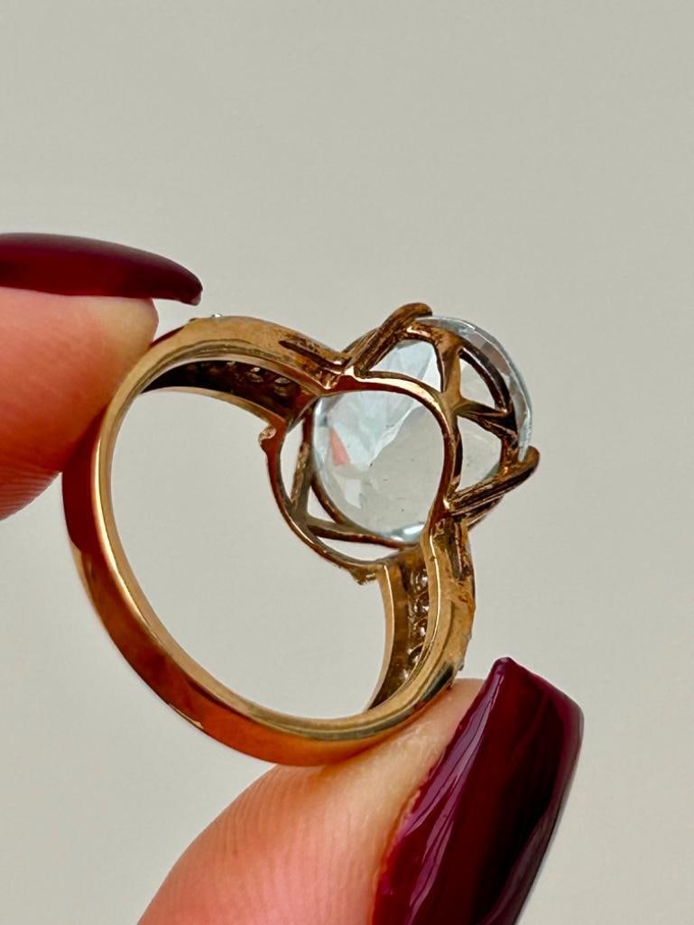 Sweet 9ct Gold Aquamarine and Diamond Ring - 6