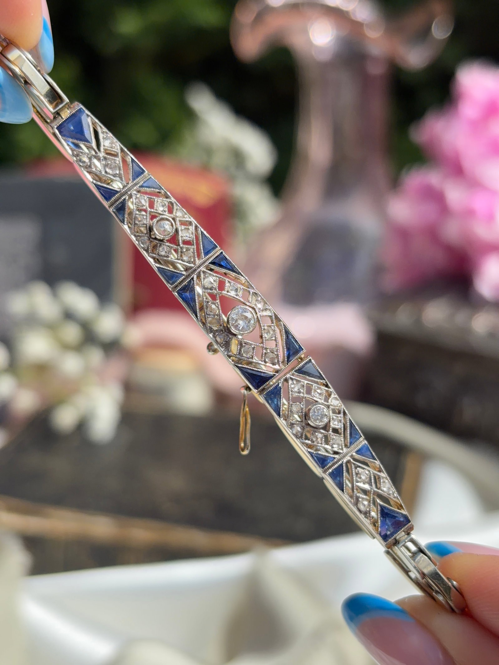 Antique Art Deco Era Sapphire And Diamond Yellow Gold Bracelet - 2