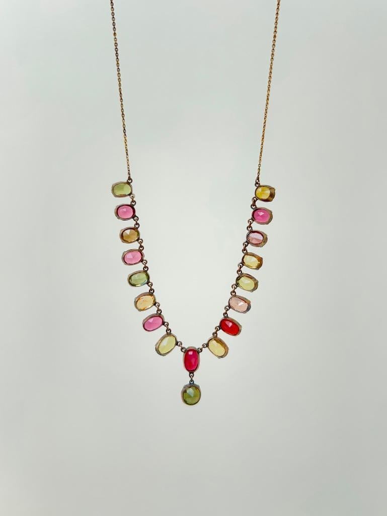 Antique multi gemstone and gold drop necklace - 3