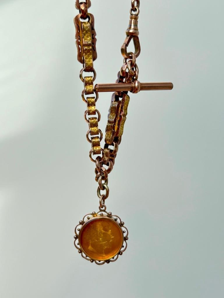 *Antique 9ct Yellow Gold Chunky Star Link Chain Necklace - 9