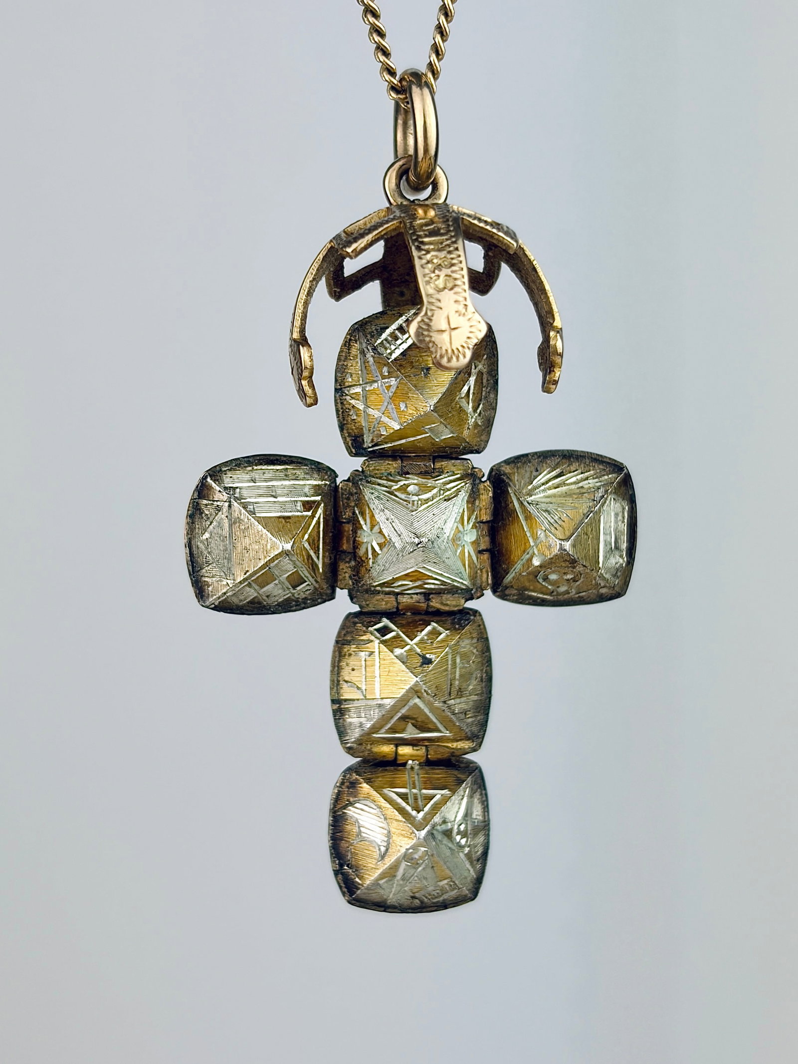 ANTIQUE 9CT GOLD ON SILVER MASONIC ORB BALL PENDANT - 2