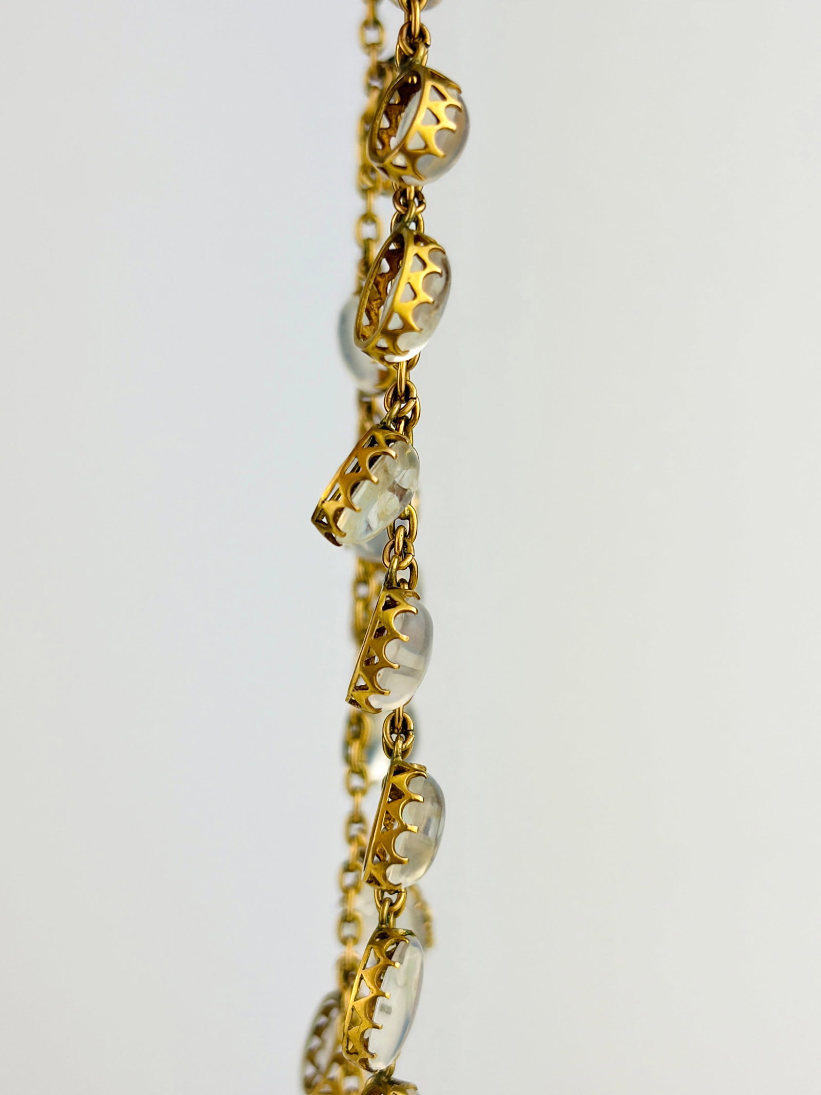 Antique Blue Moonstone Drops Necklace In 9ct Yellow Gold - 3
