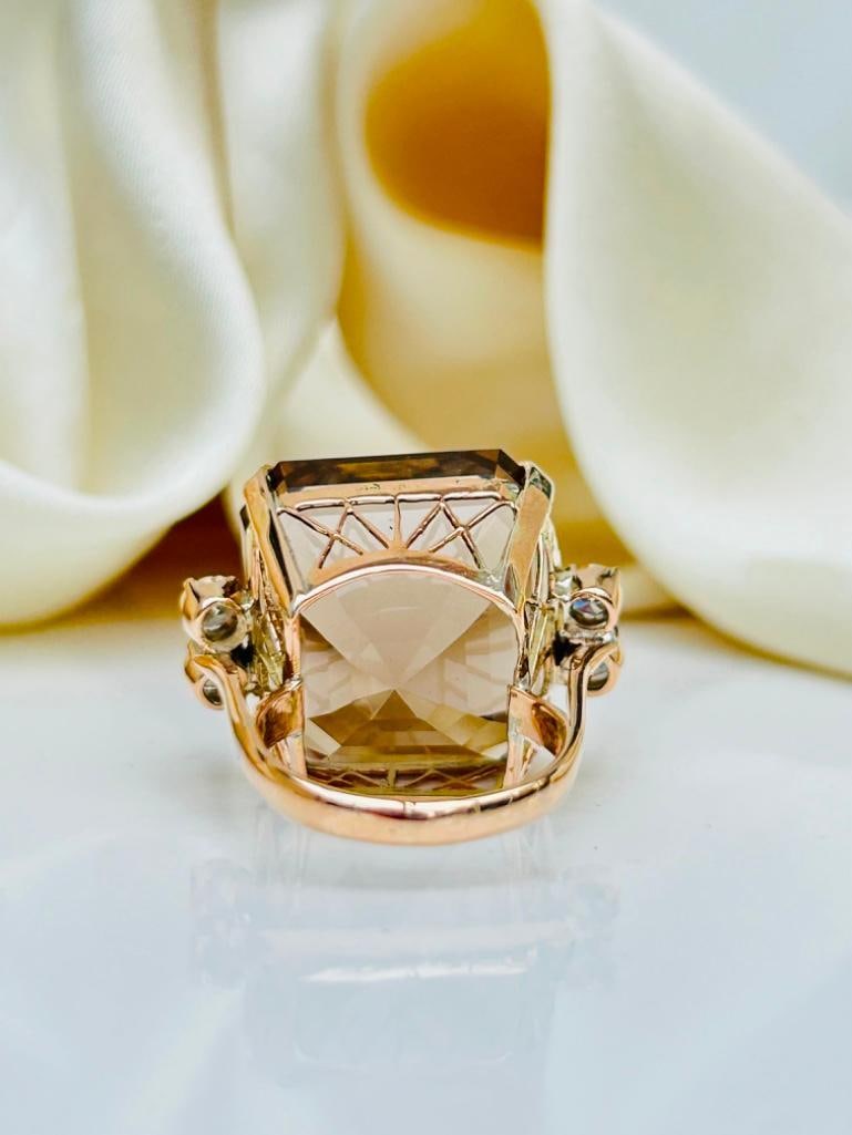 Huge 42 Carat Smokey Quartz and Diamond Cocktail Ring in 18ct Yellow Gold - 4