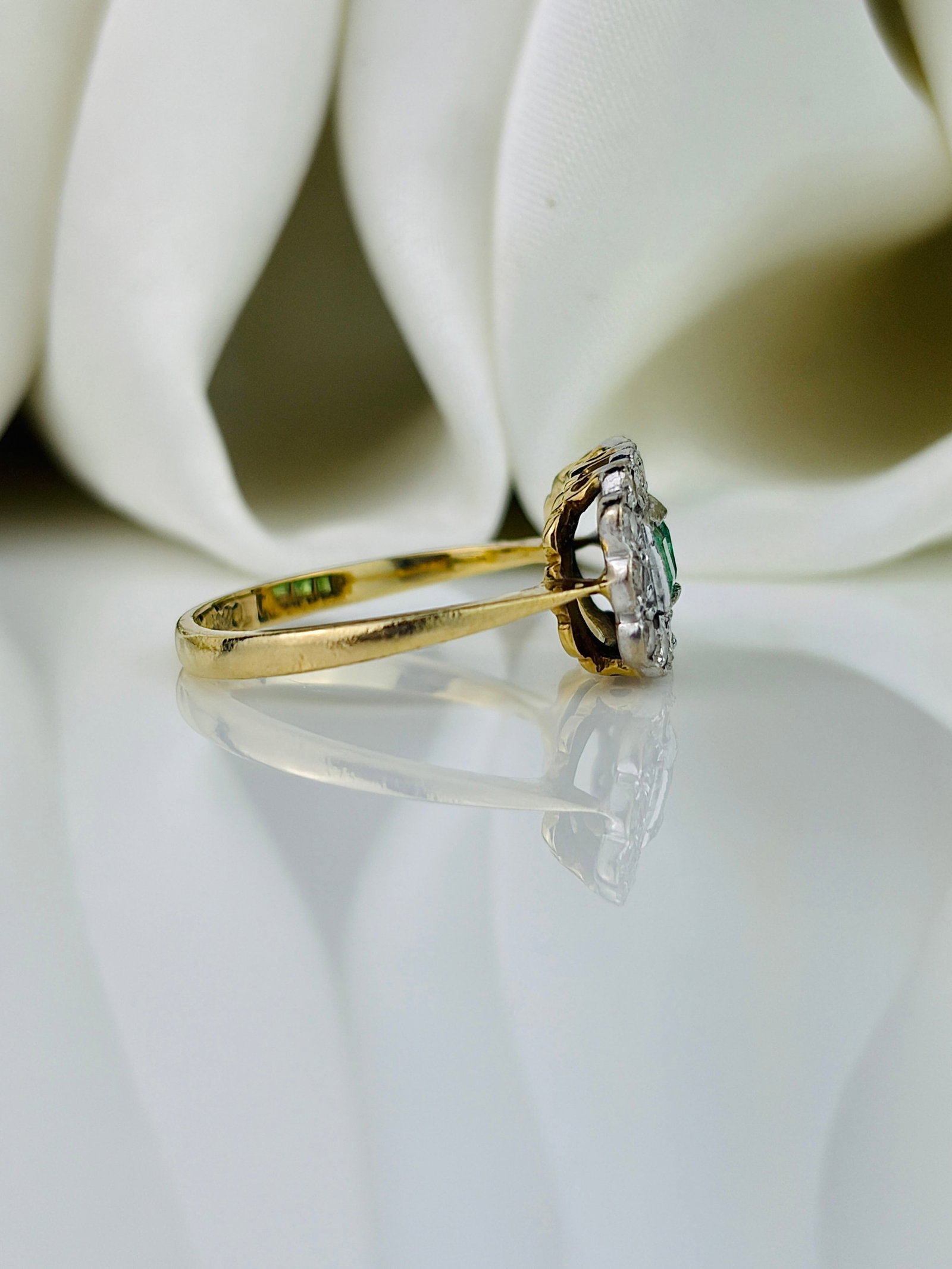 Emerald and Diamond 18ct Gold Three Stone Cluster Ring - 2