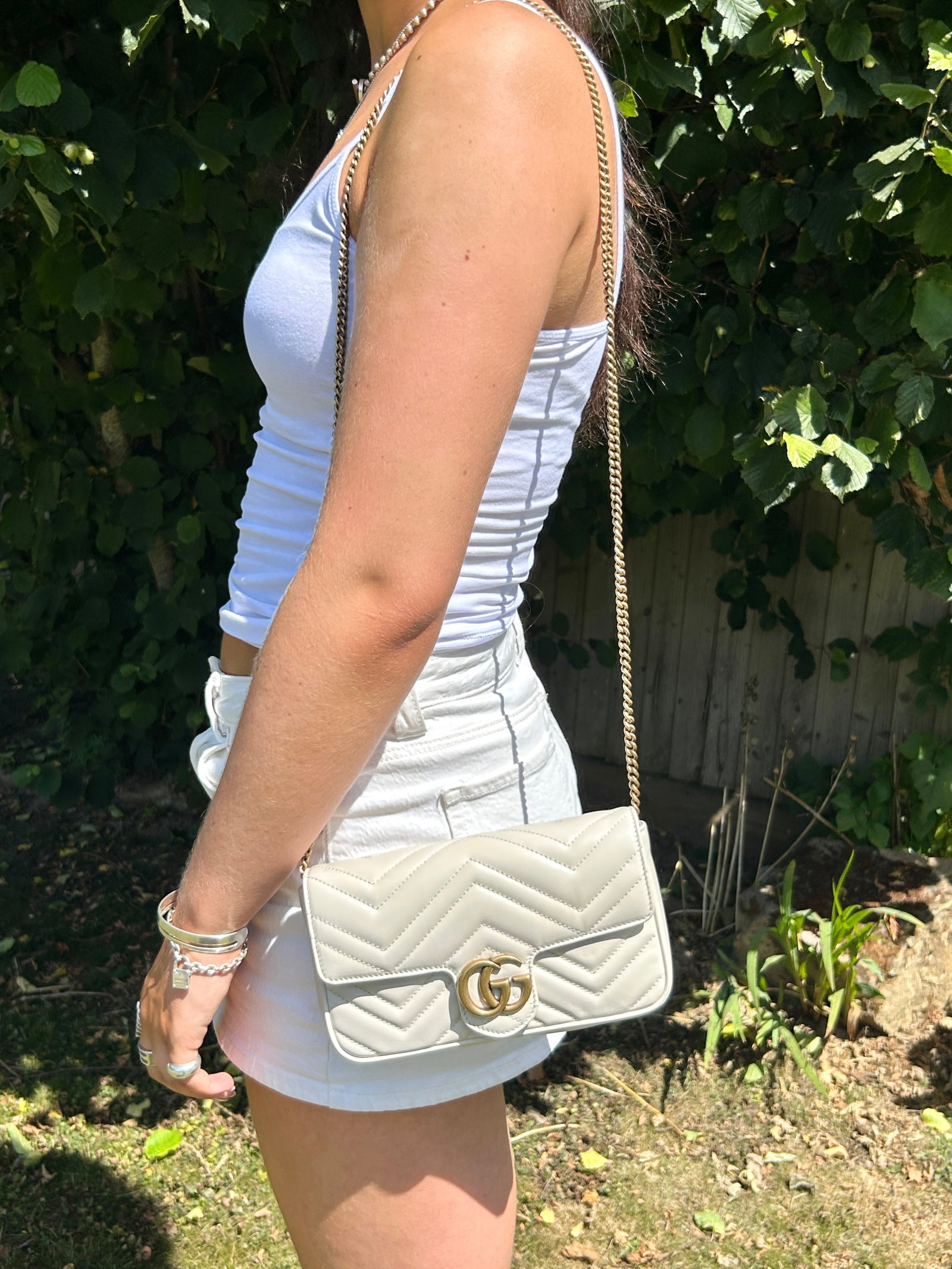 AUTHENTIC BEIGE GUCCI GG MINI MARMONT SHOULDER BAG - 6