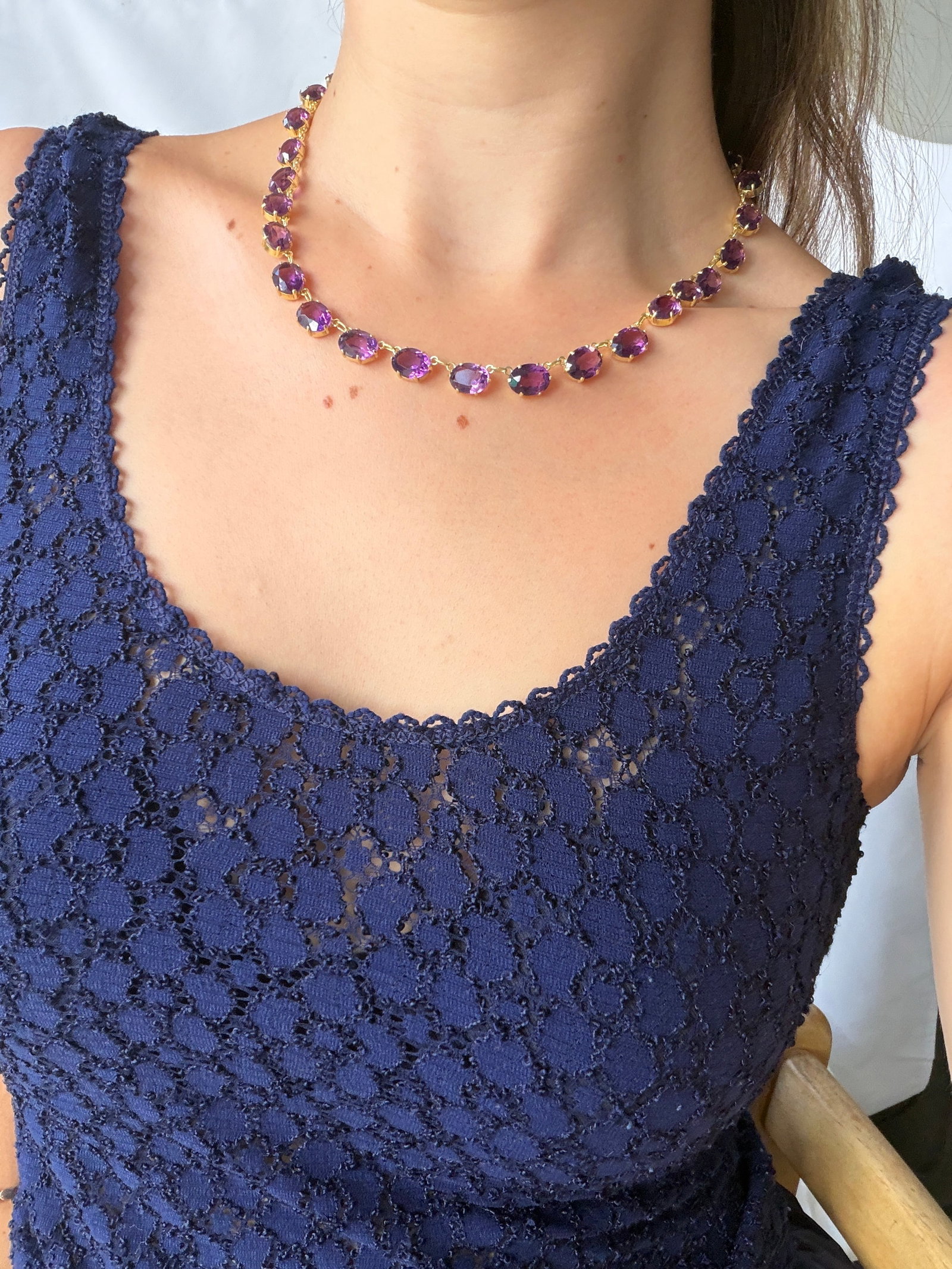 Antique Gilt Metal Purple Paste Riviere Necklace - 7
