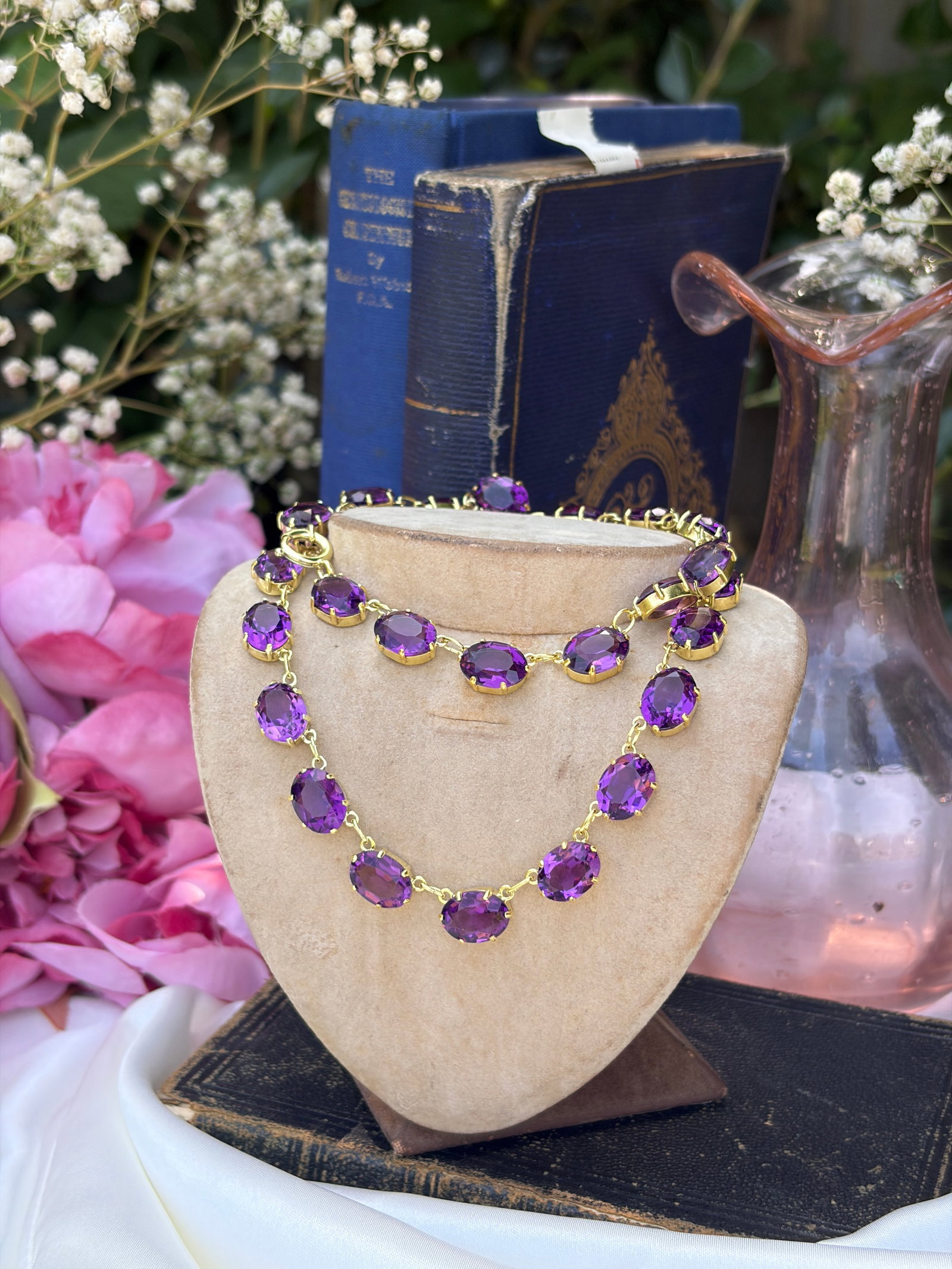 Antique Gilt Metal Purple Paste Riviere Necklace - 8