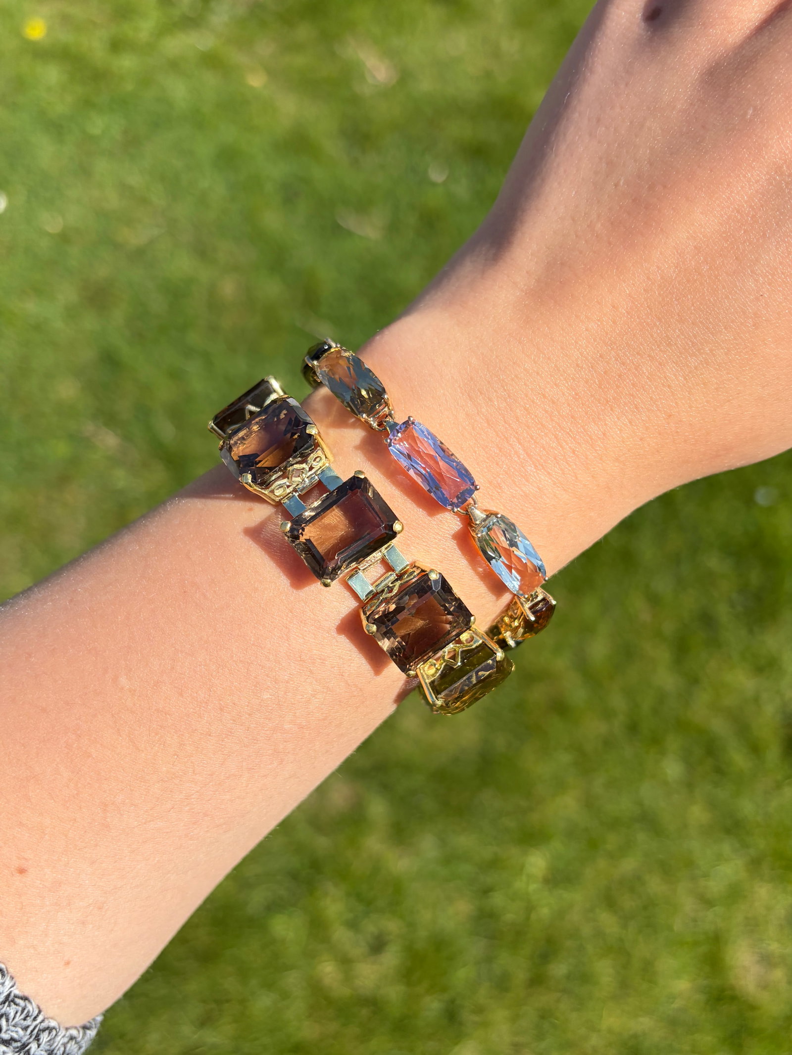 CHUNKY VINTAGE 9CT YELLOW GOLD MULTI GEMSTONE BRACELET - 2