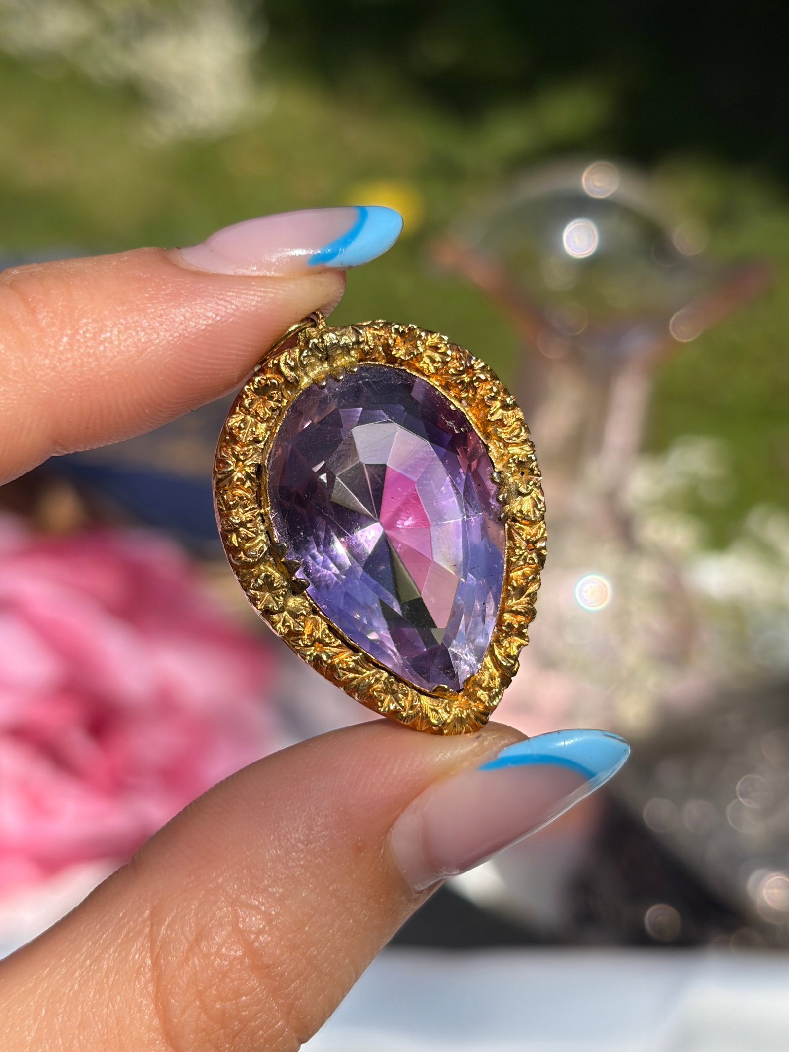 Antique Georgian Pear Cut Amethyst Pendant in Gold - 2