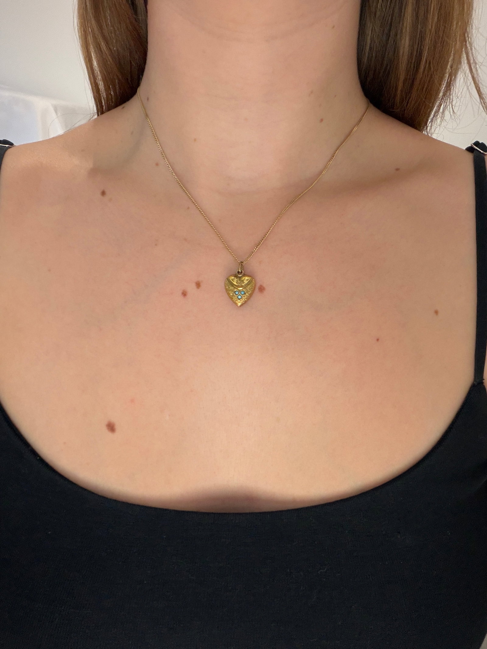 antique yellow metal turquoise turquoise heart pendant - 2