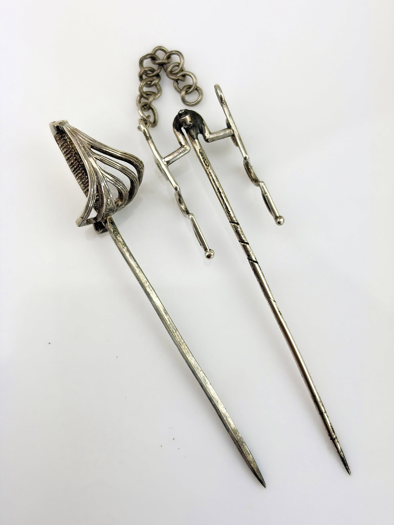 SILVER SWORD AND HOLDER STICK PIN BROOCHES - 2