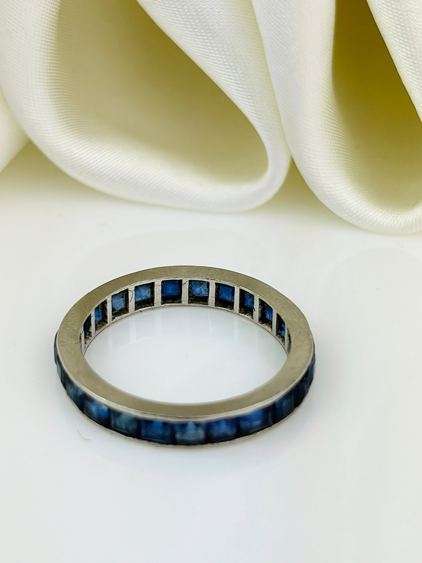 antique platinum sapphire full eternity band ring - 3