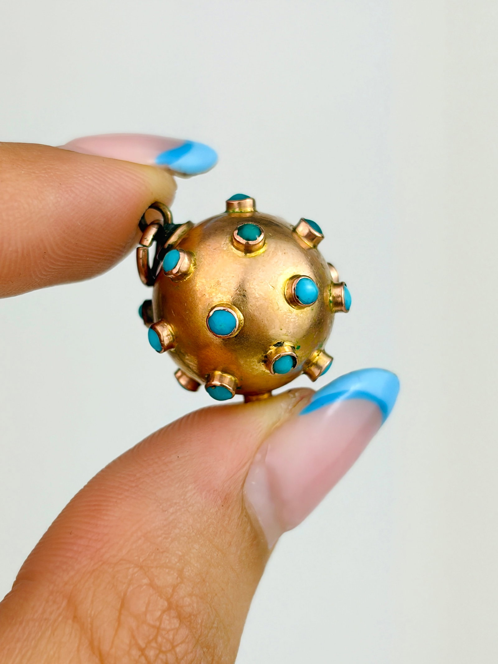 Antique Gold Turquoise Sputnik Pendant - 2