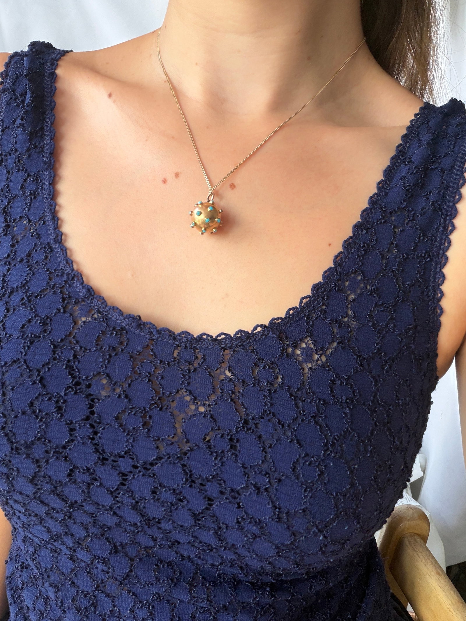 Antique Gold Turquoise Sputnik Pendant - 7