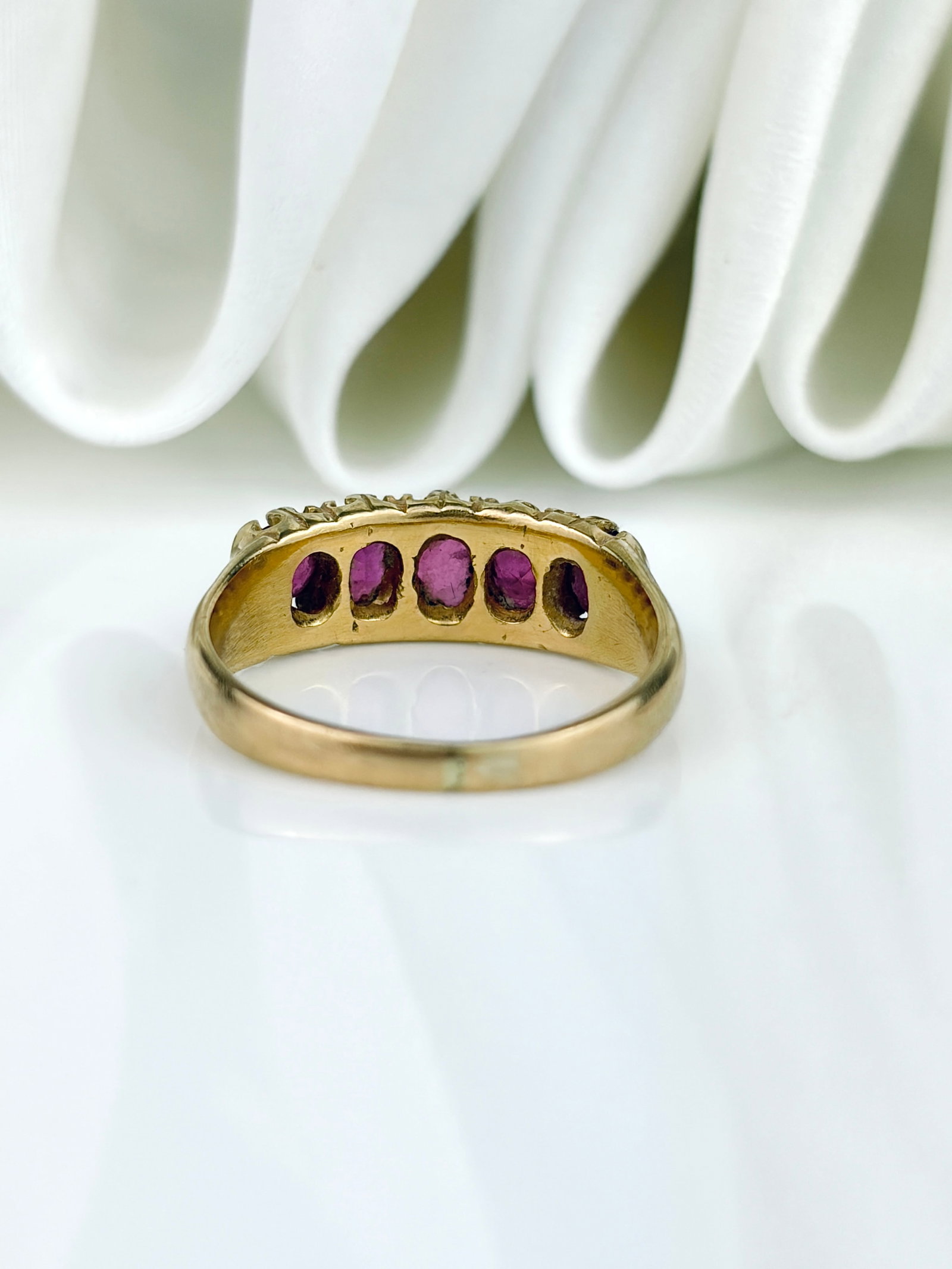 Antique Victorian 22ct Yellow Gold Ruby 5 Stone Ring - 3