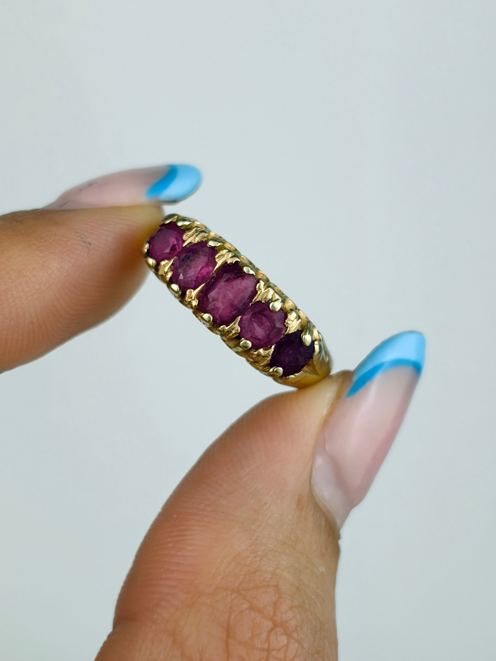 Antique Victorian 22ct Yellow Gold Ruby 5 Stone Ring - 5