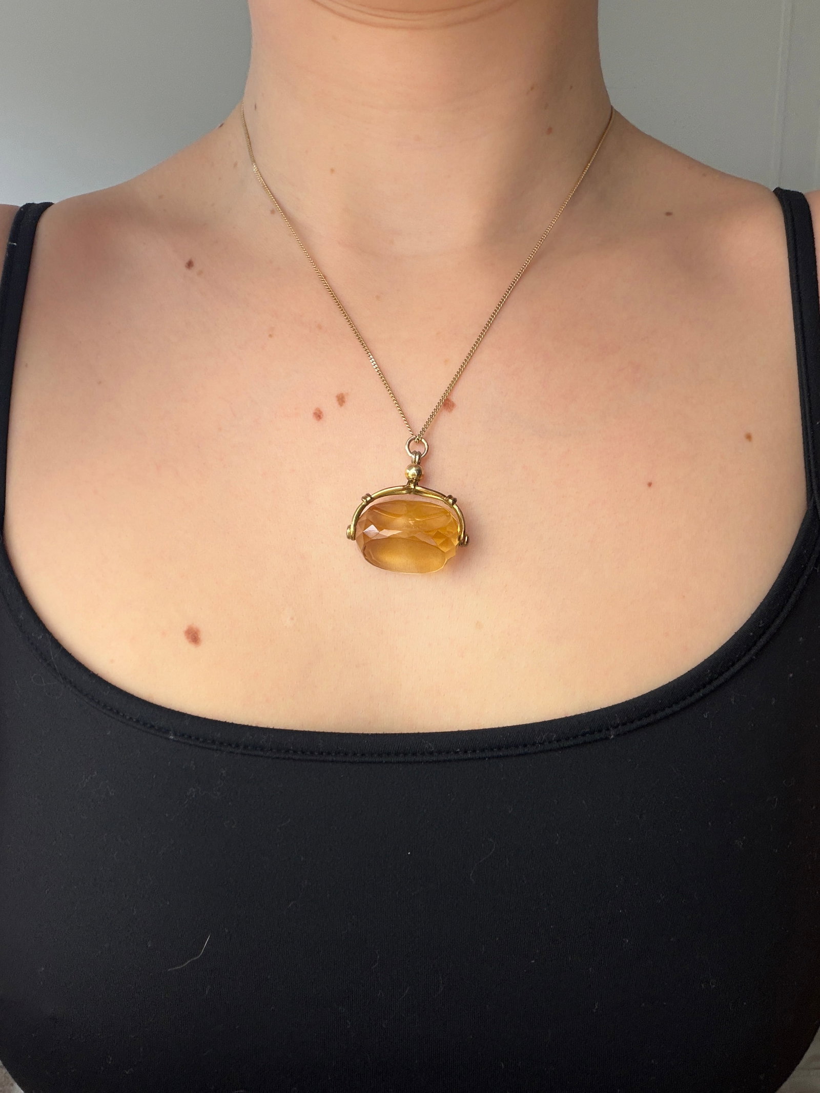 ANTIQUE LARGE GOLD CITRINE SPINNING FOB PENDANT - 2