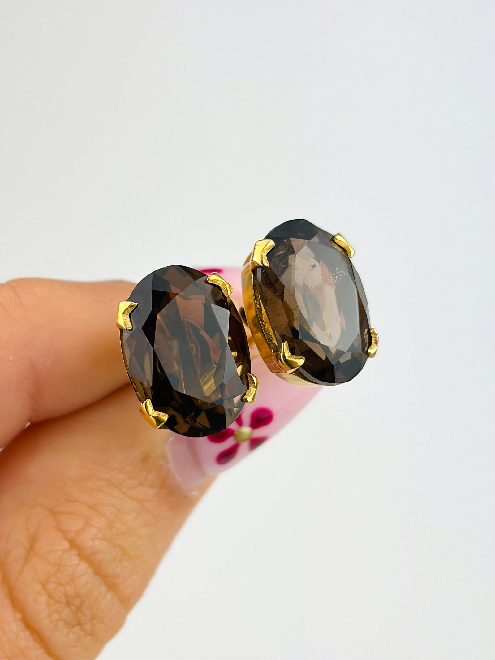 VINTAGE 9CT YELLOW GOLD SMOKEY QUARTZ NECKLACE AND EARRINGS SUITE - 2