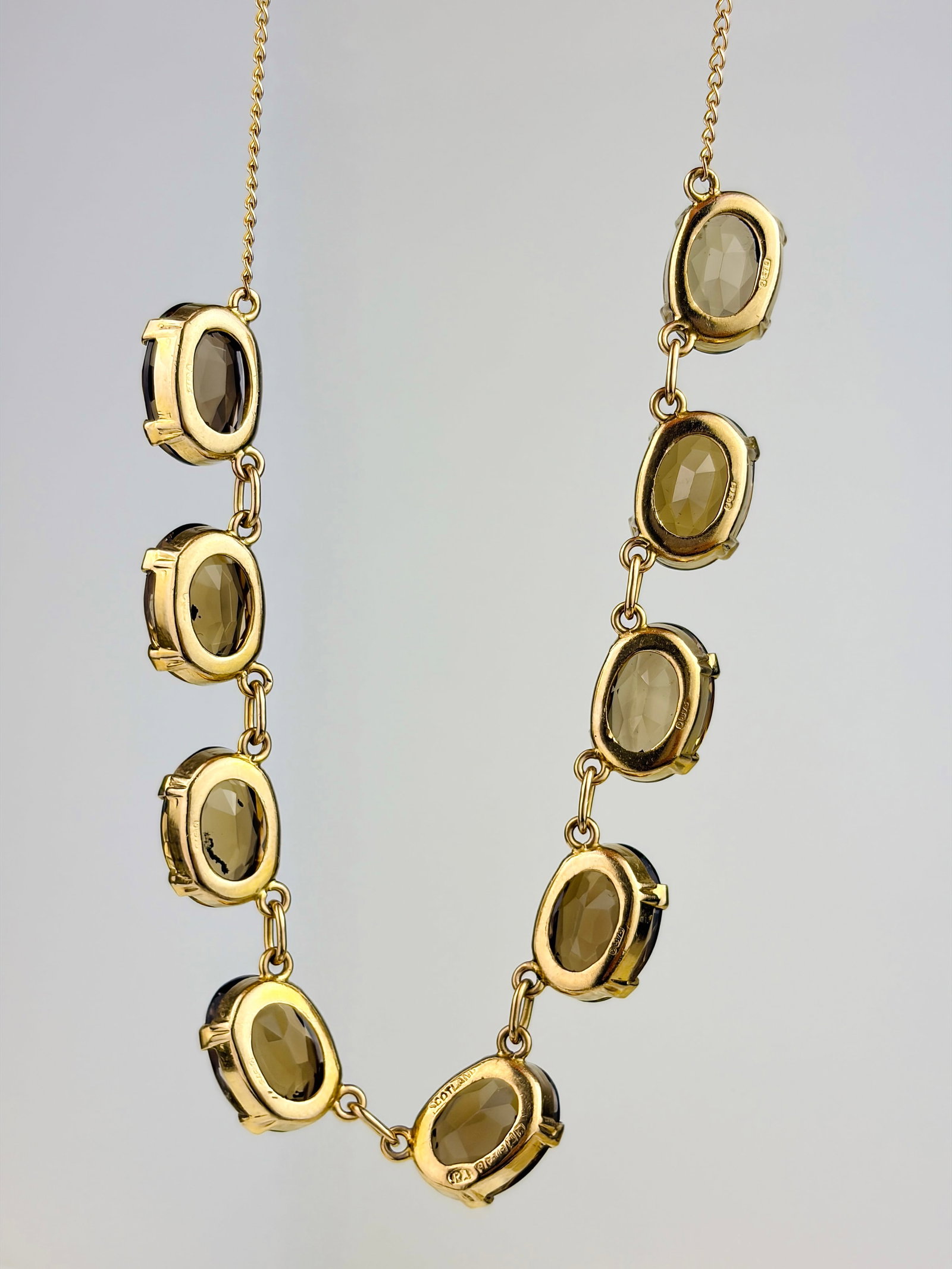 VINTAGE 9CT YELLOW GOLD SMOKEY QUARTZ NECKLACE AND EARRINGS SUITE - 7