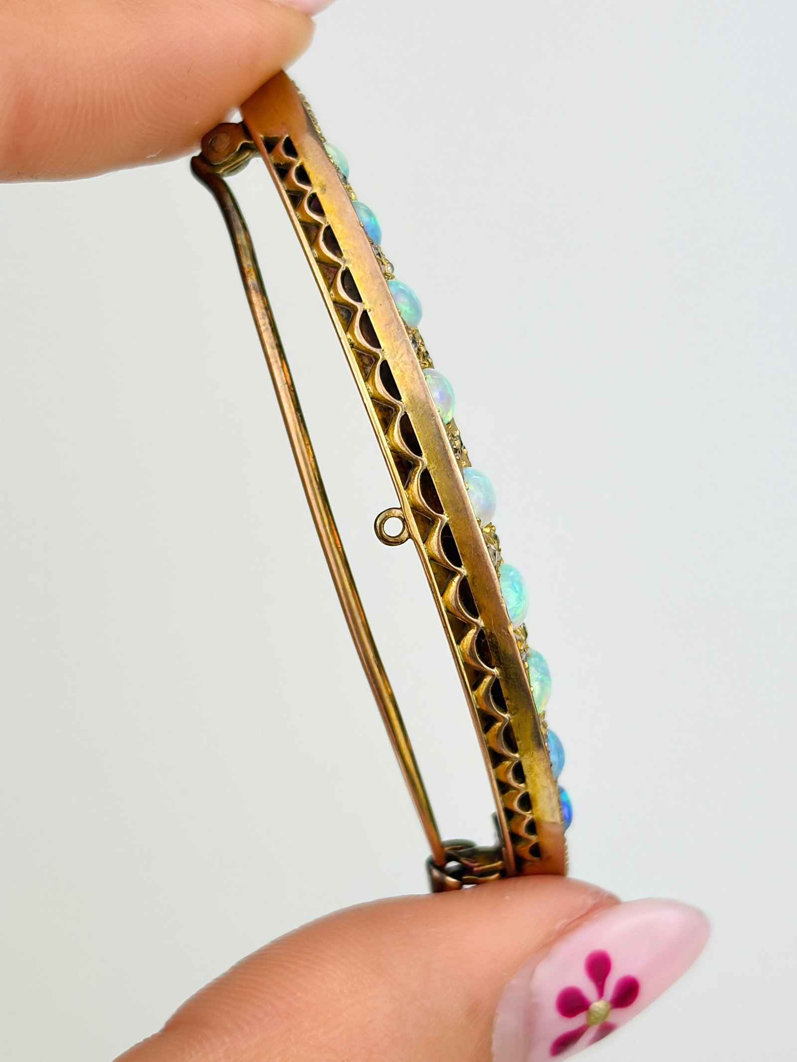 ANTIQUE OPAL AND DIAMOND CRESCENT BROOCH IN GOLD - 2