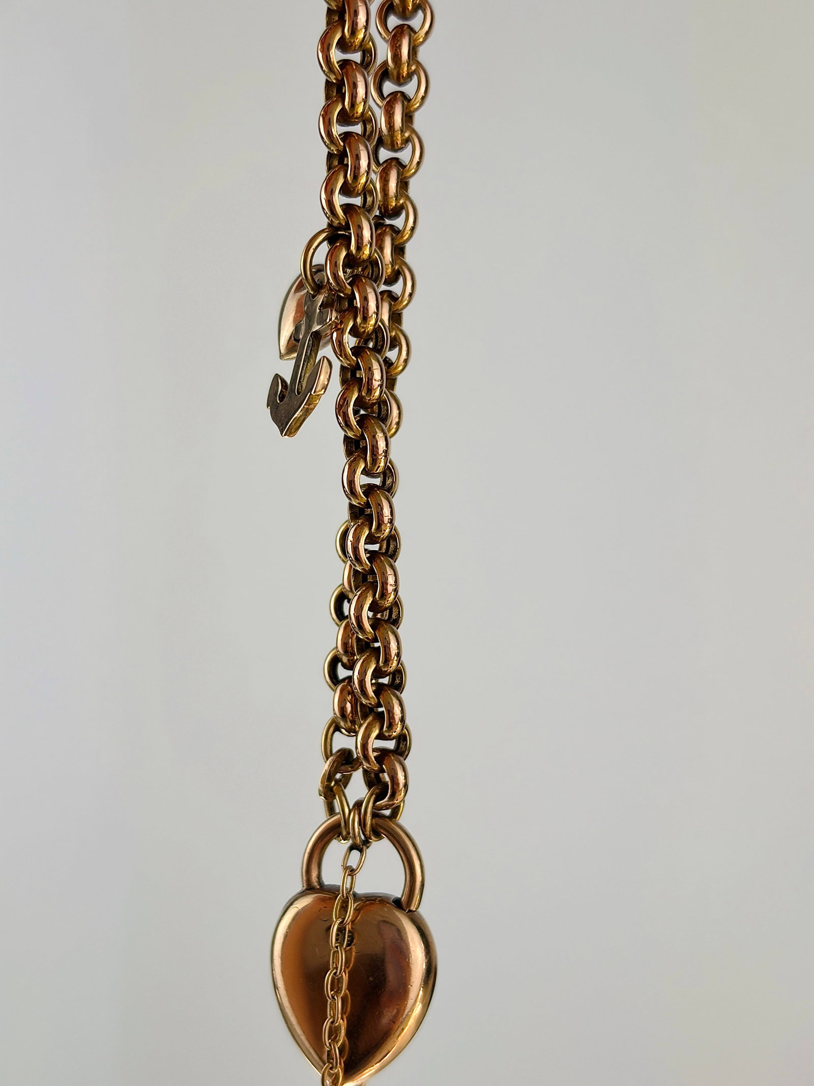 Antique 9ct Gold Bracelet with Puffed Heart Padlock and Key (Unlocks with Key!) - 2